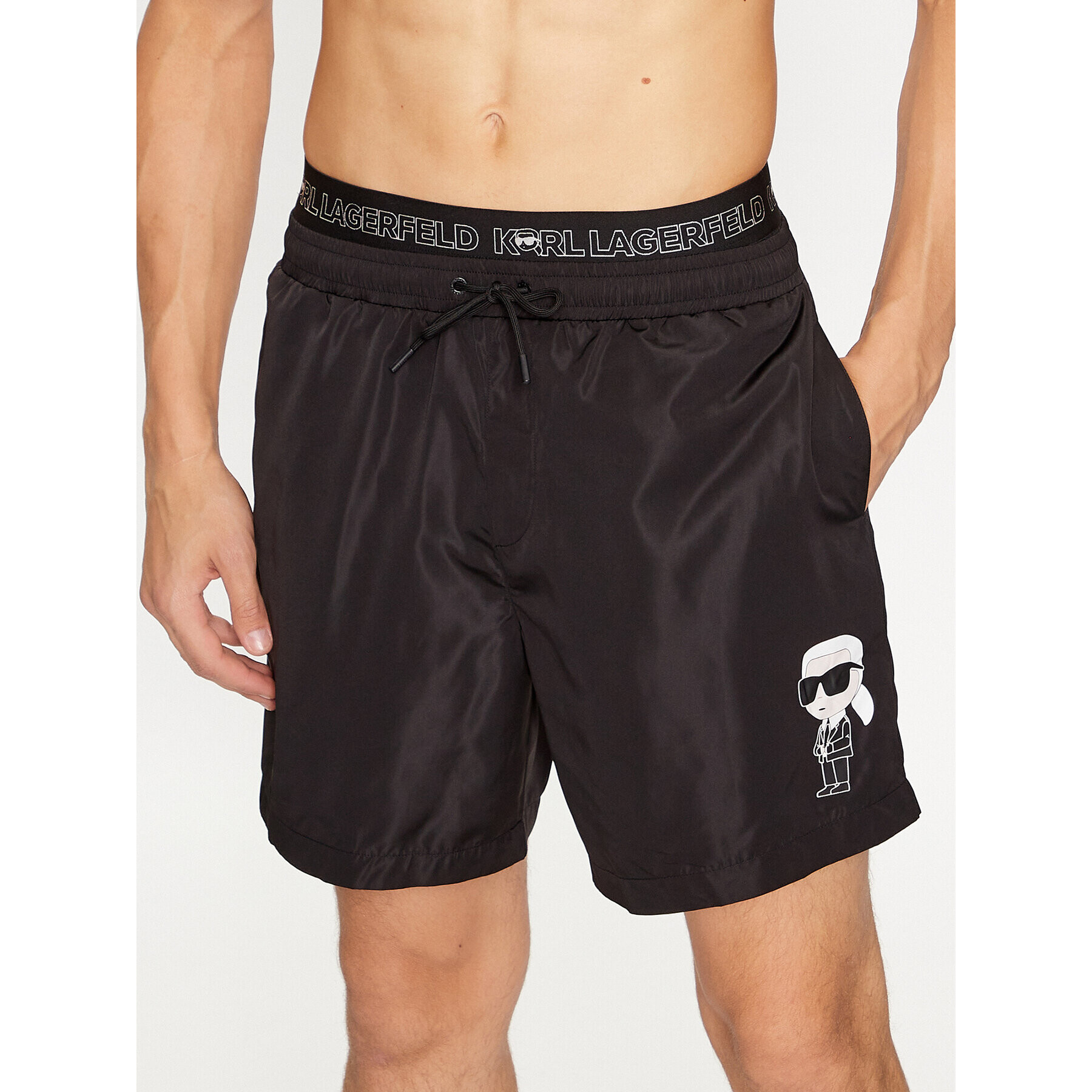 KARL LAGERFELD Plážové šortky Ikonik 2.0 Elastic Med Shorts 235M2213 Černá Regular Fit - Pepit.cz