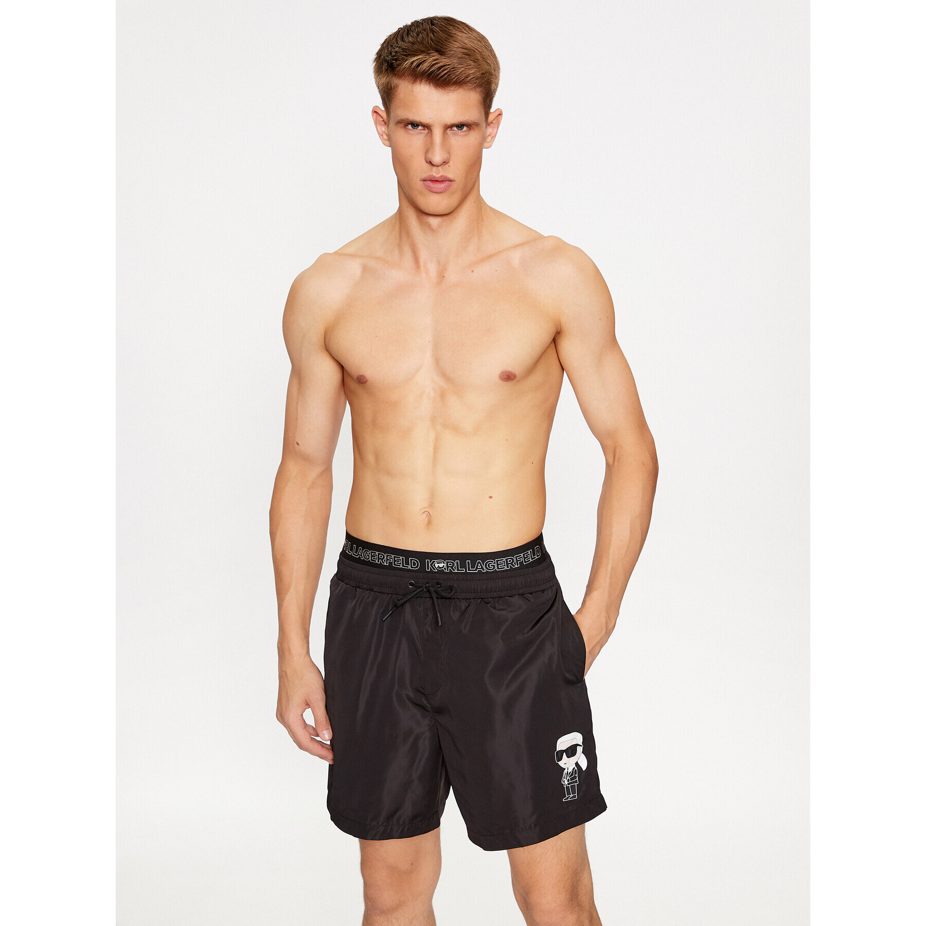 KARL LAGERFELD Plážové šortky Ikonik 2.0 Elastic Med Shorts 235M2213 Černá Regular Fit - Pepit.cz