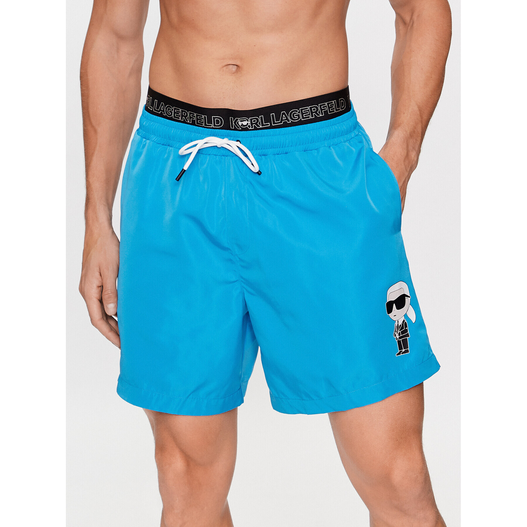 KARL LAGERFELD Plážové šortky Ikonik 2.0 Elastic Med Shorts 235M2213 Modrá Regular Fit - Pepit.cz