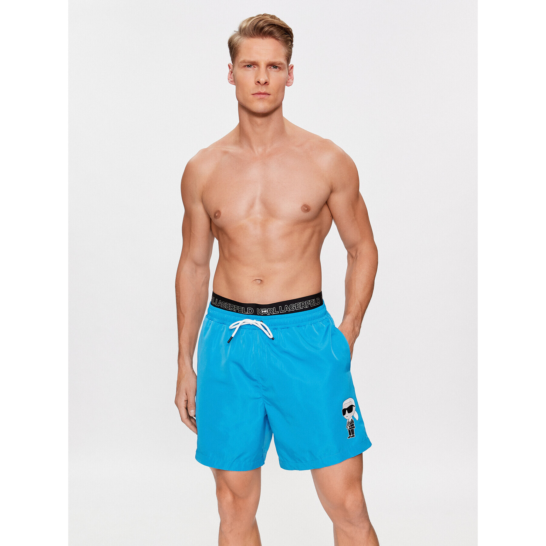 KARL LAGERFELD Plážové šortky Ikonik 2.0 Elastic Med Shorts 235M2213 Modrá Regular Fit - Pepit.cz