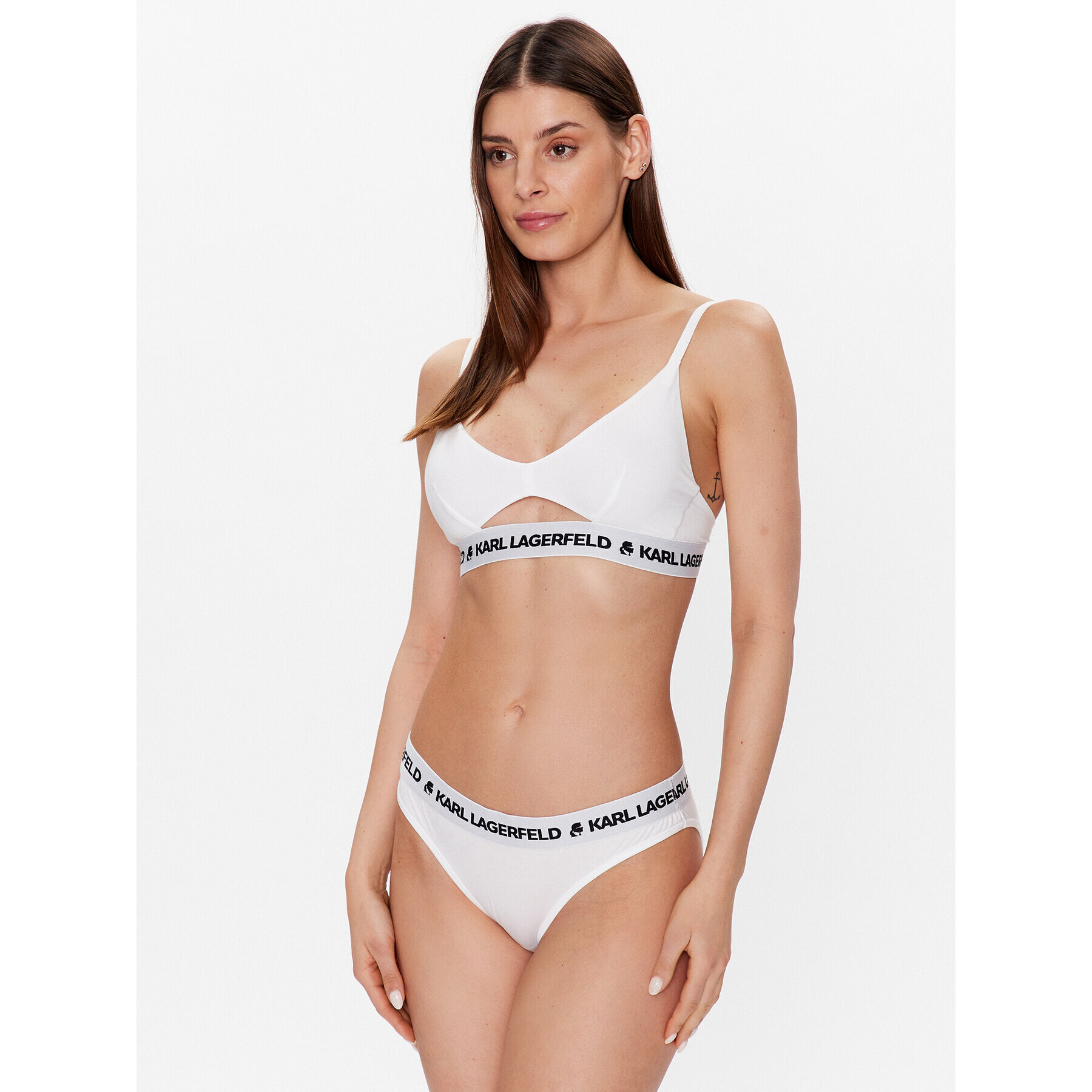 KARL LAGERFELD Podprsenka Bralette Peephole Logo 211W2101 Bílá - Pepit.cz