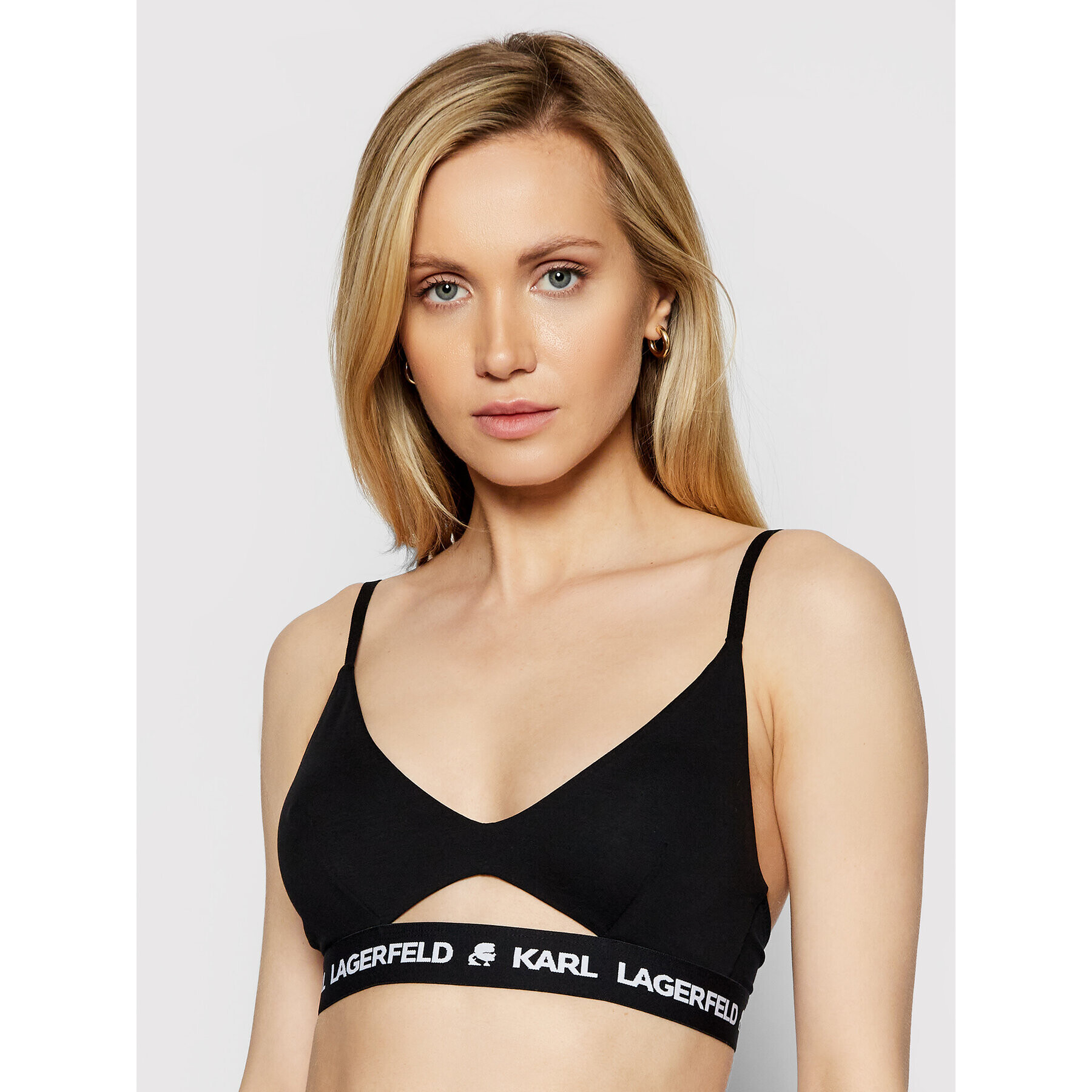 KARL LAGERFELD Podprsenka Bralette Peephole Logo 211W2101 Černá - Pepit.cz