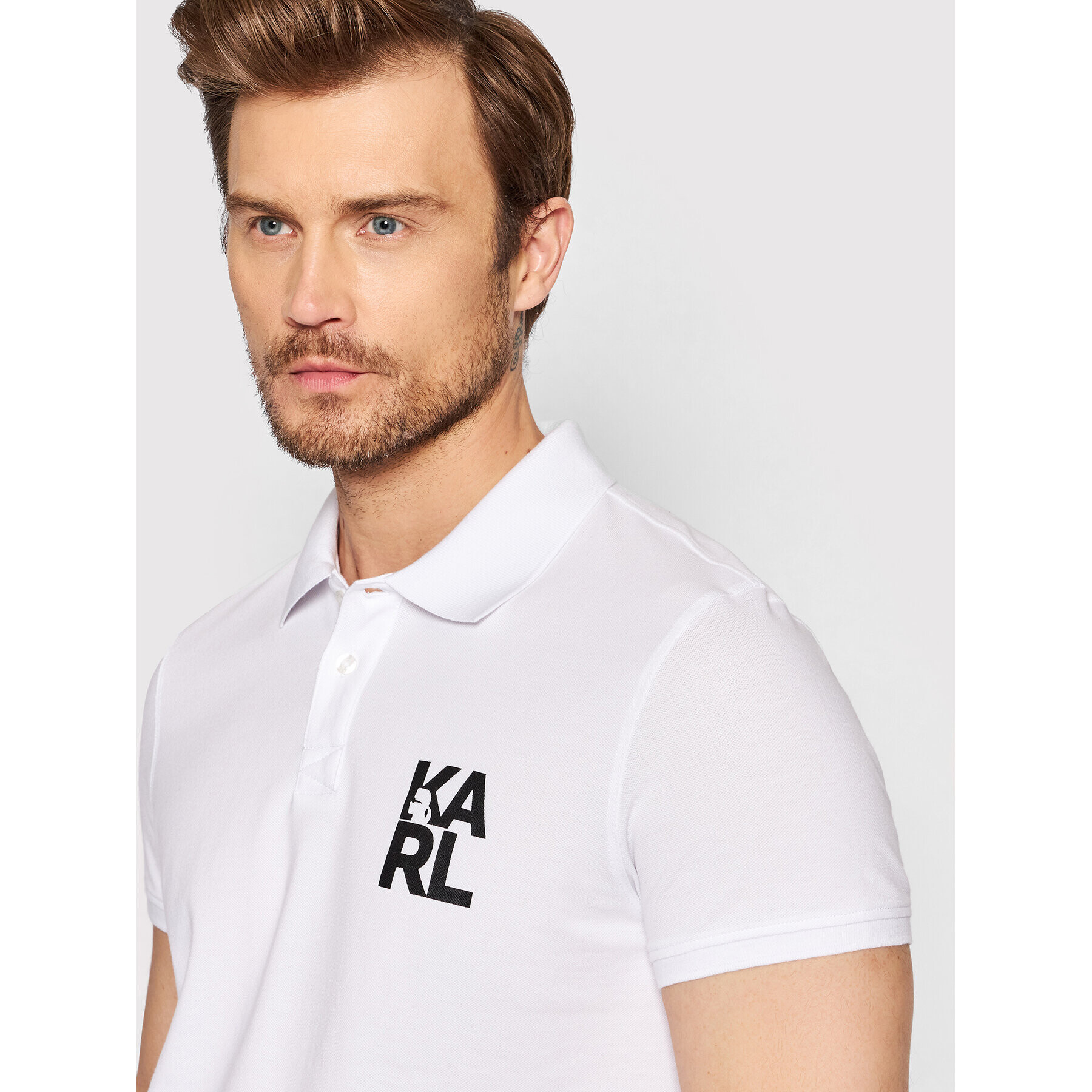 KARL LAGERFELD Polokošile KL22MPL01 Bílá Regular Fit - Pepit.cz