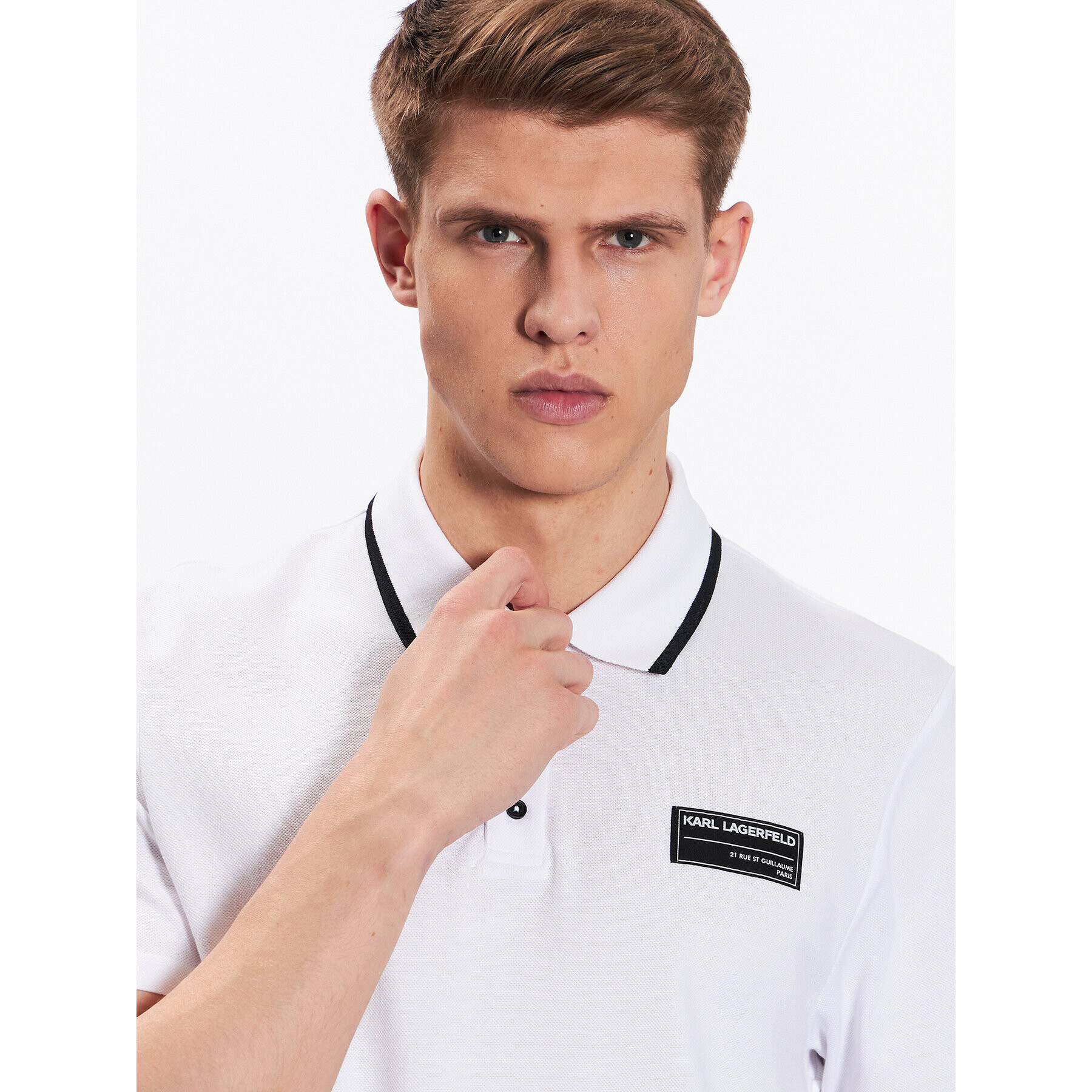 KARL LAGERFELD Polokošile Logo 230M2210 Bílá Regular Fit - Pepit.cz