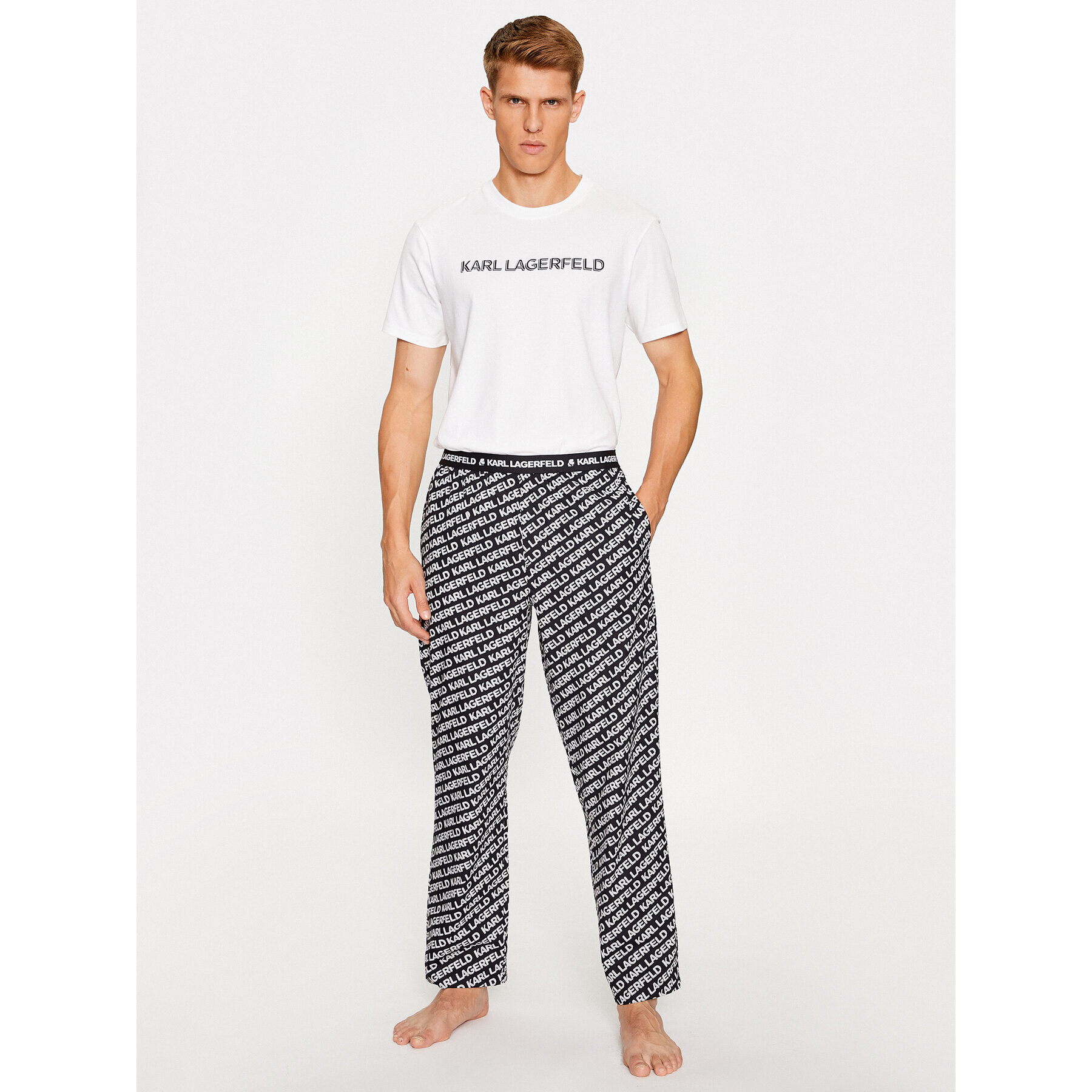 KARL LAGERFELD Pyžamo Printed Pj T-Shirt Set 225M2100 Bílá Regular Fit - Pepit.cz