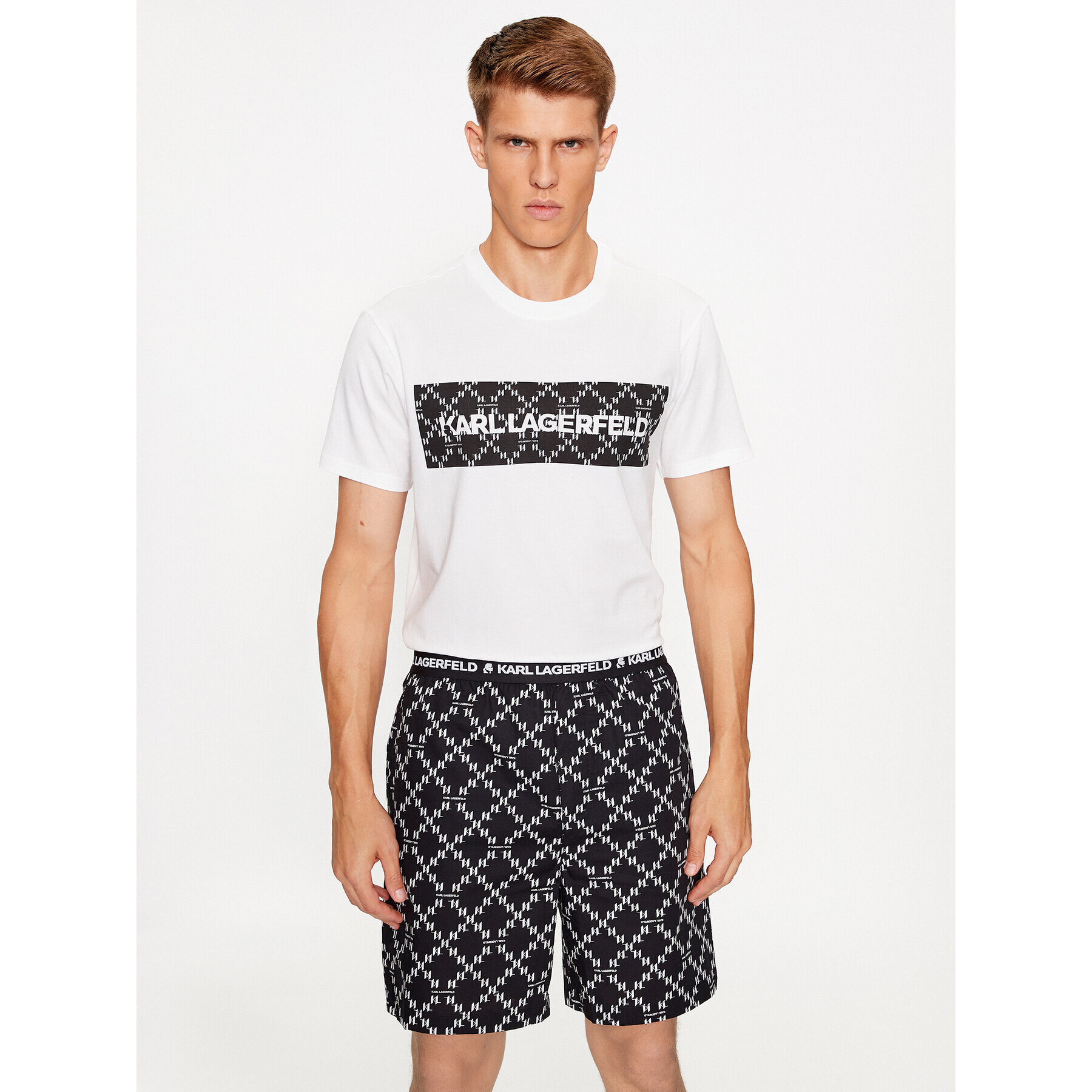 KARL LAGERFELD Pyžamo Woven Monogram Short Pj Set 235M2100 Černá Regular Fit - Pepit.cz