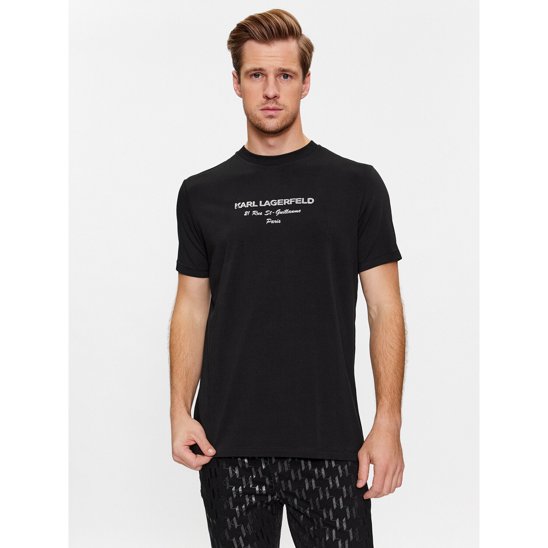 KARL LAGERFELD T-Shirt 755037 534221 Stříbrná Regular Fit - Pepit.cz