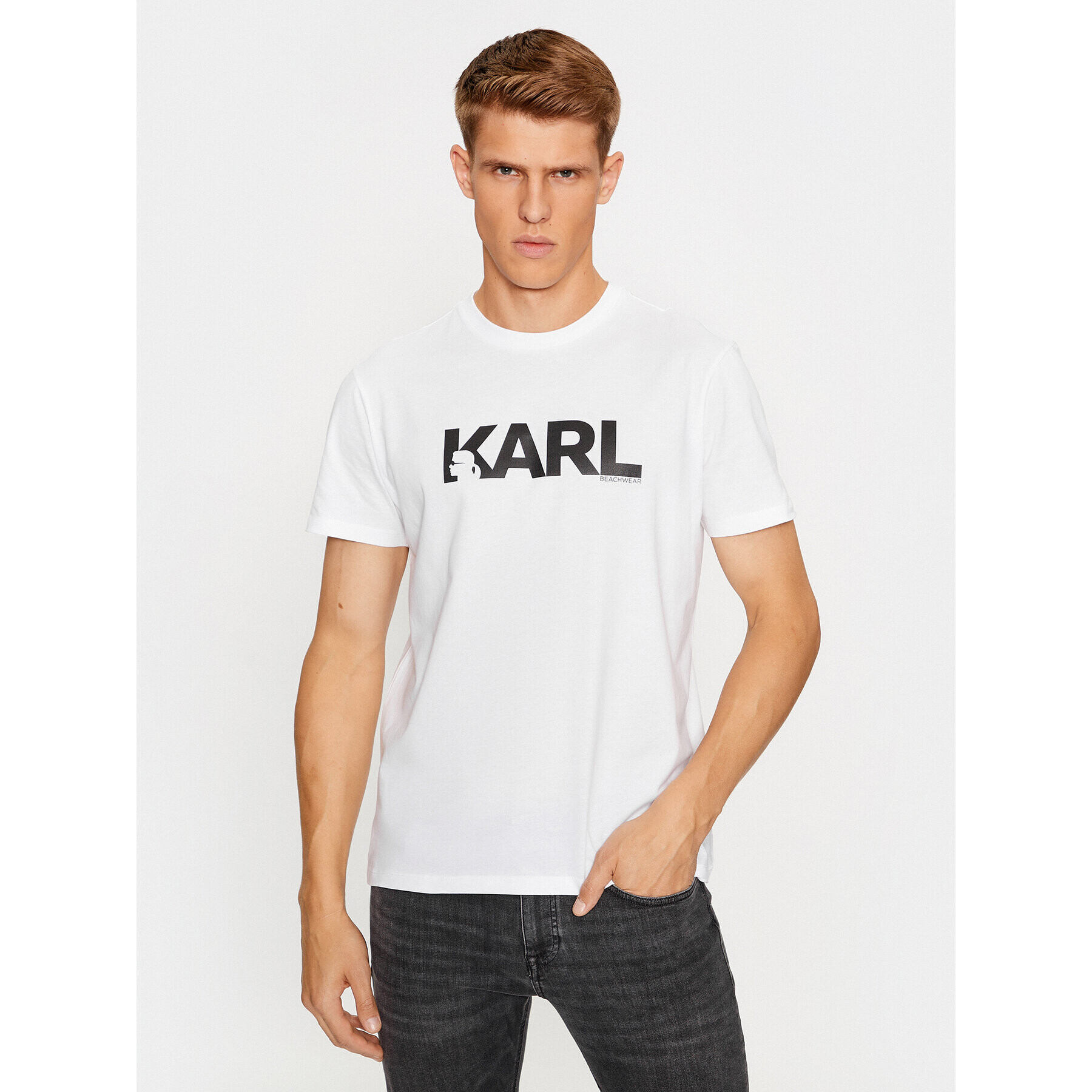 KARL LAGERFELD T-Shirt Karl Logo Regular T-Shirt 230M2211 Bílá Regular Fit - Pepit.cz