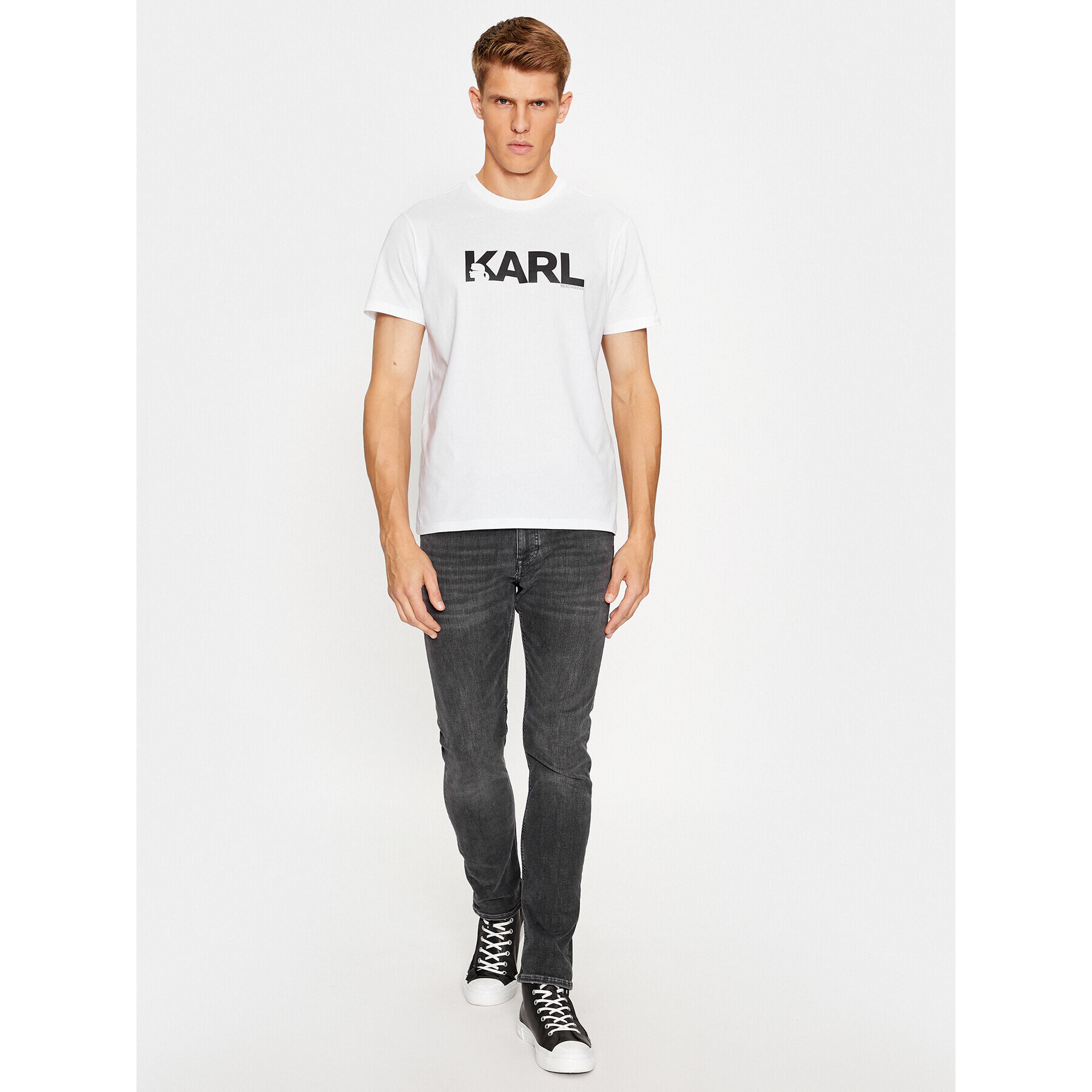 KARL LAGERFELD T-Shirt Karl Logo Regular T-Shirt 230M2211 Bílá Regular Fit - Pepit.cz