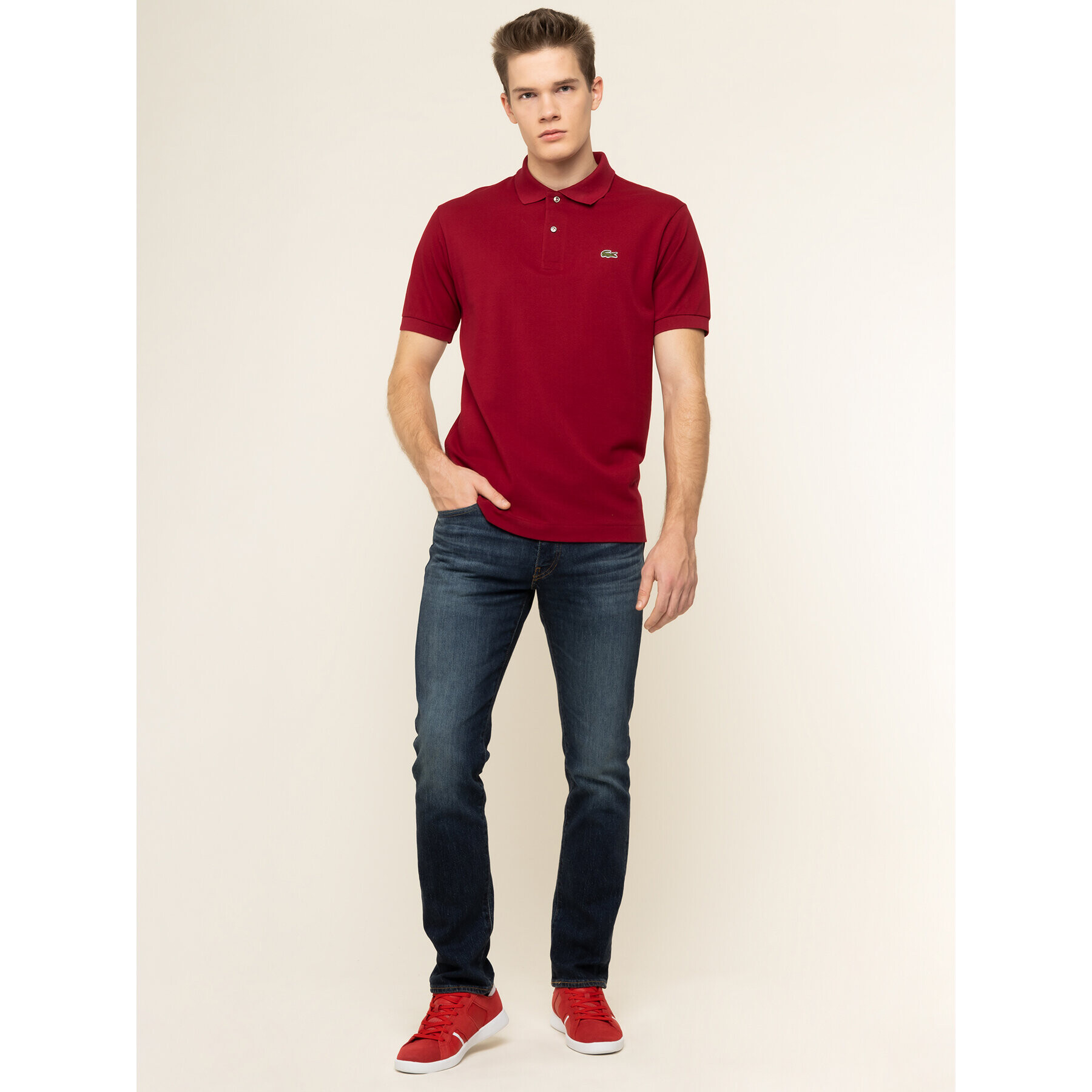 Lacoste Polokošile L1212 Bordó Classic Fit - Pepit.cz