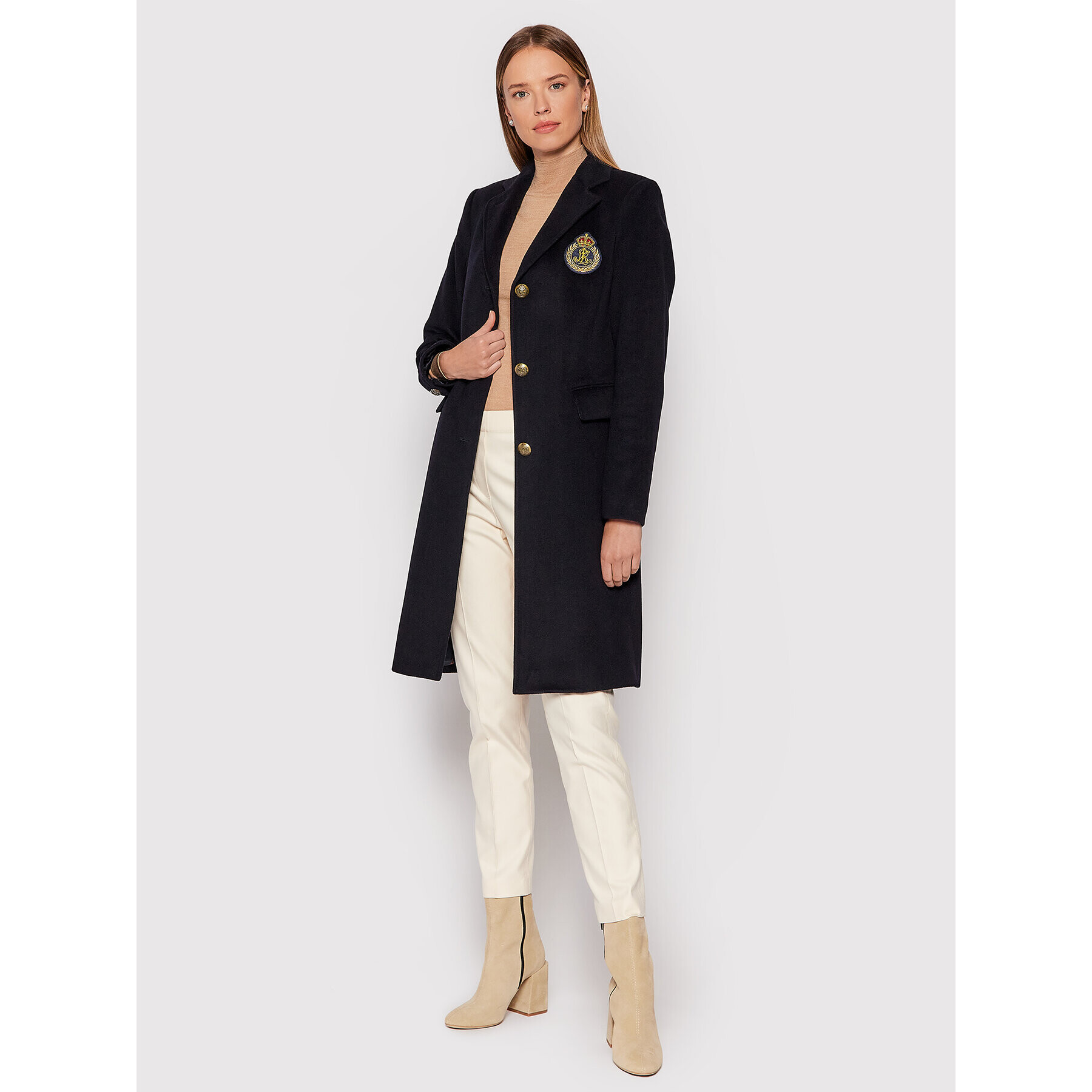 Lauren Ralph Lauren Vlněný kabát Sb Crest Patrch Wl Ct 297853841001 Tmavomodrá Regular Fit - Pepit.cz