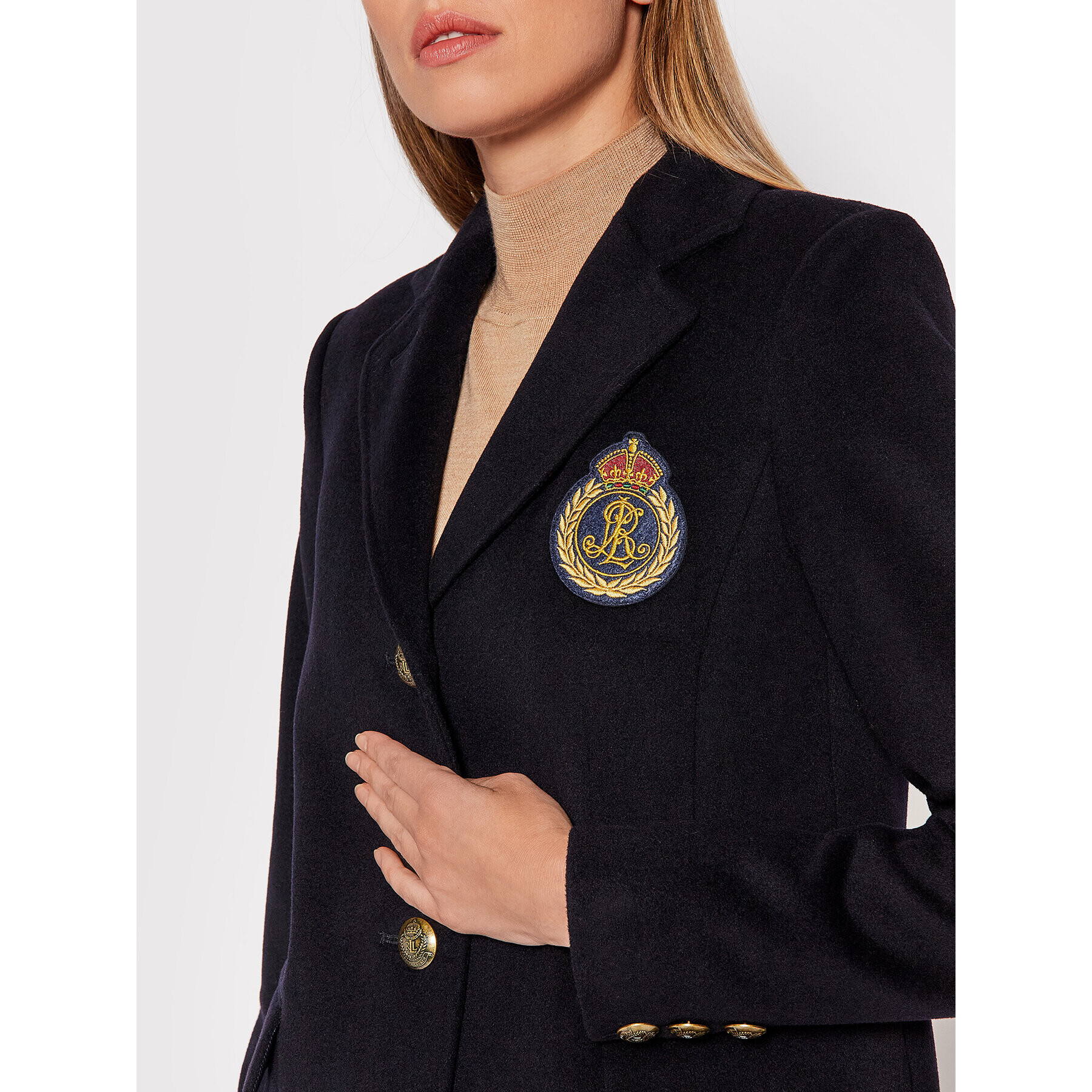 Lauren Ralph Lauren Vlněný kabát Sb Crest Patrch Wl Ct 297853841001 Tmavomodrá Regular Fit - Pepit.cz