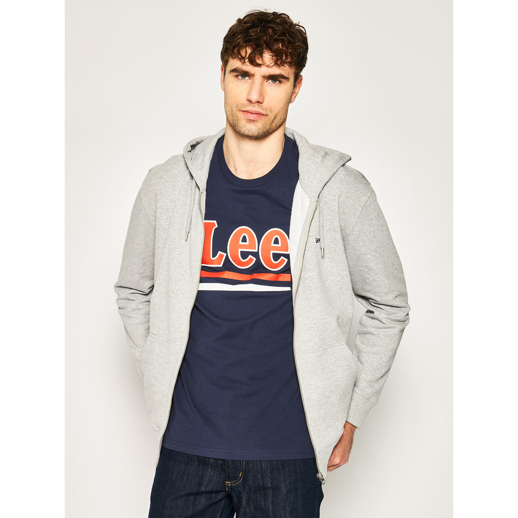 Lee Mikina Basic Zip Throuh Hoo L80KSPMP Šedá Regular Fit - Pepit.cz