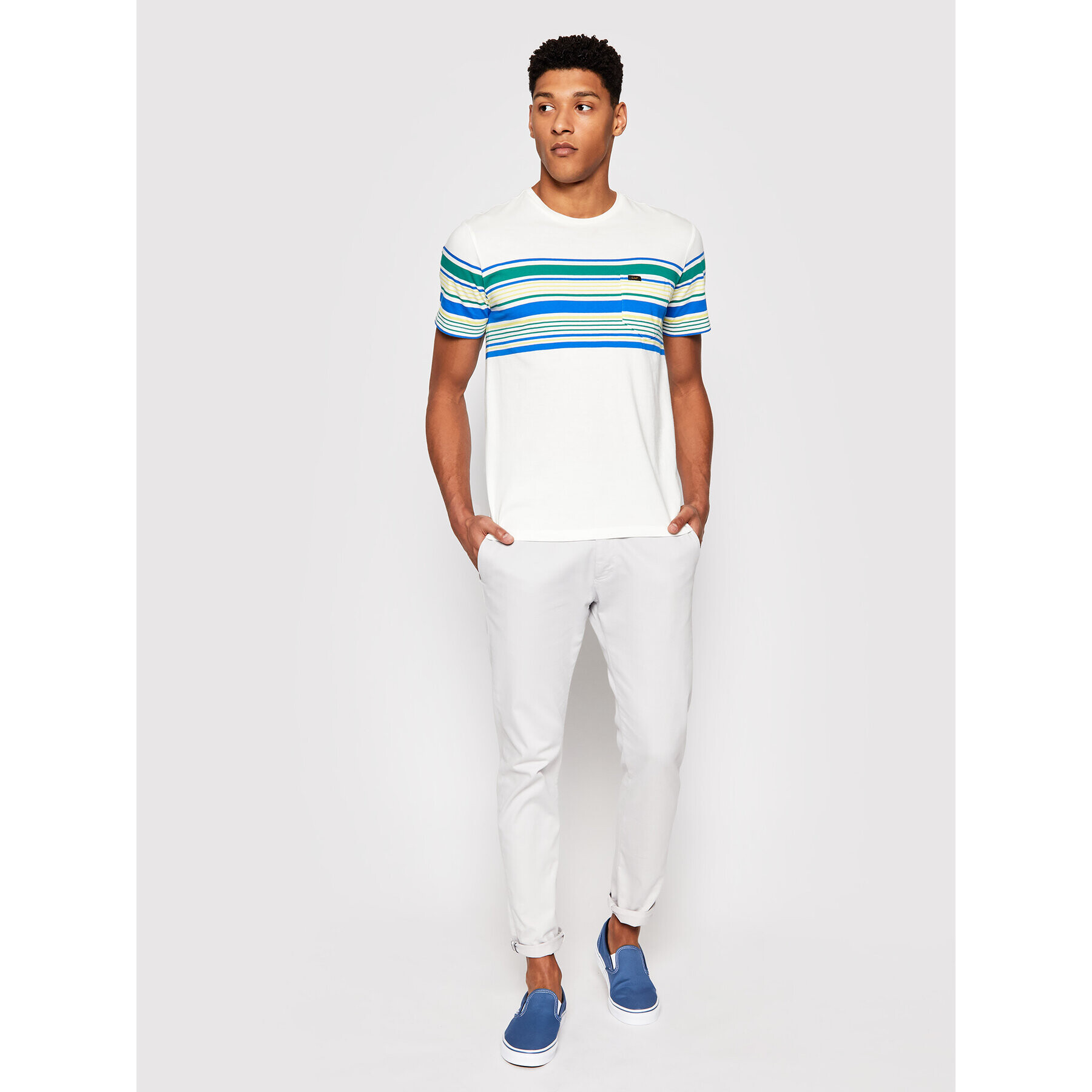 Lee T-Shirt Stripy L63OLINQ Bílá Regular Fit - Pepit.cz