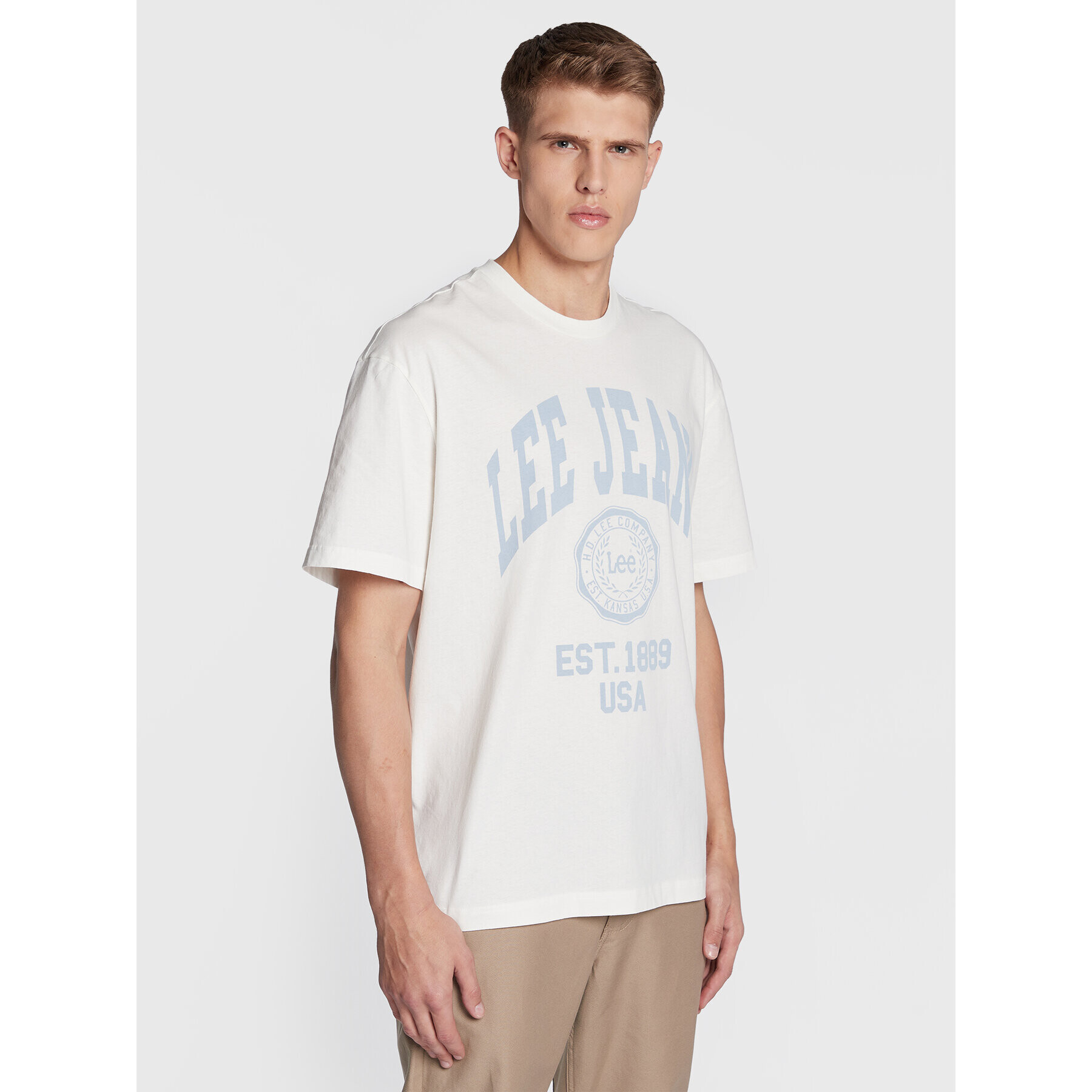 Lee T-Shirt Varsity L69CFENQ 112322787 Écru Loose Fit - Pepit.cz