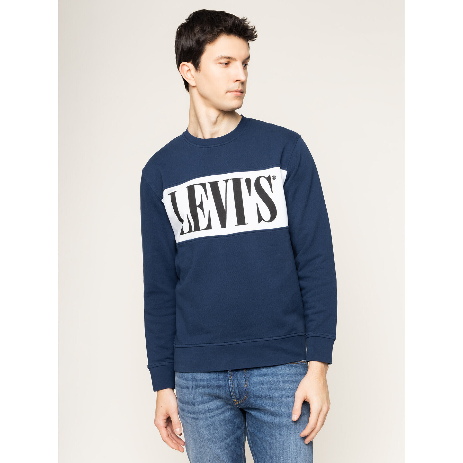 Levi's® Mikina Logo Colorblock Crew 85648-0000 Tmavomodrá Regular Fit - Pepit.cz