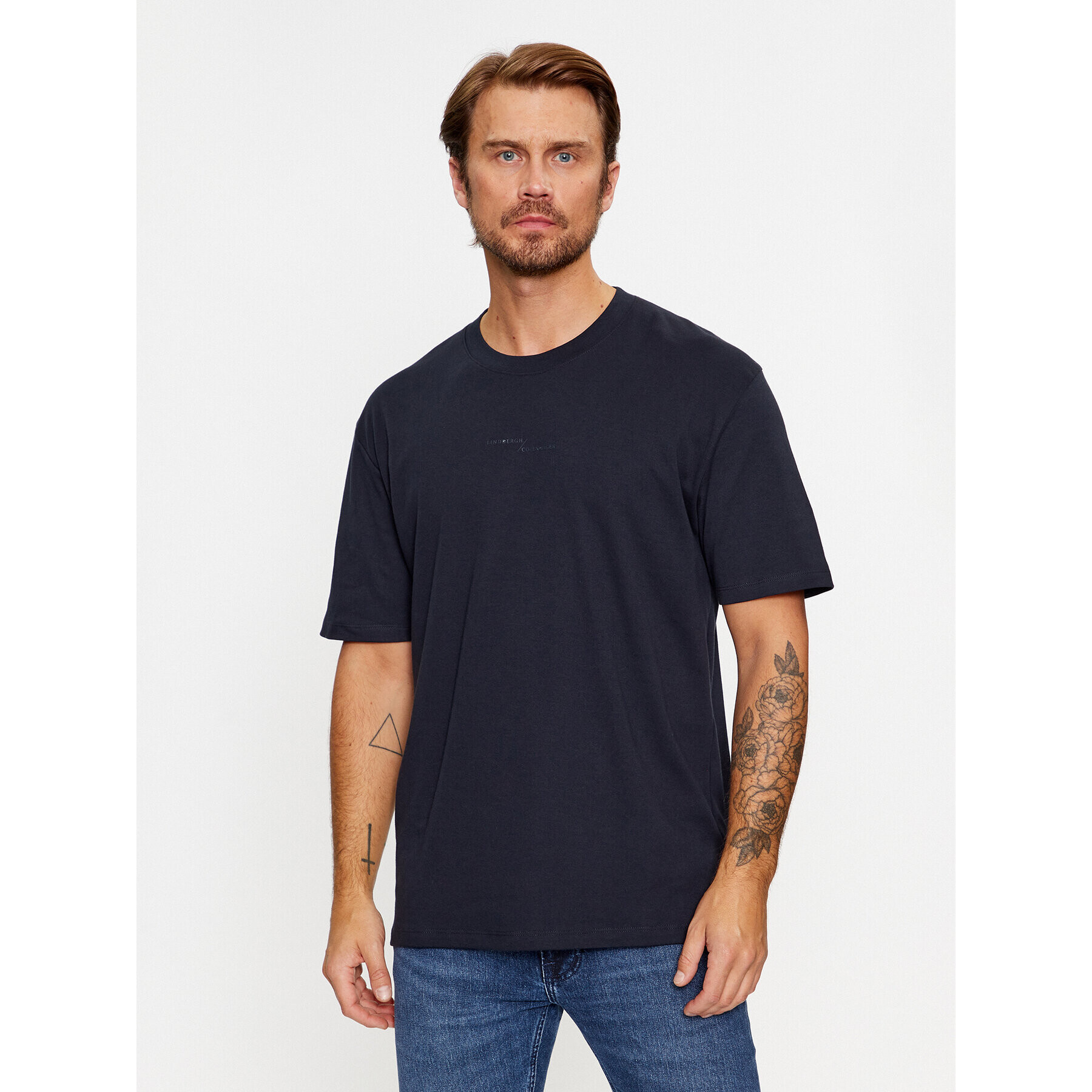 Lindbergh T-Shirt 30-400239 Tmavomodrá Relaxed Fit - Pepit.cz