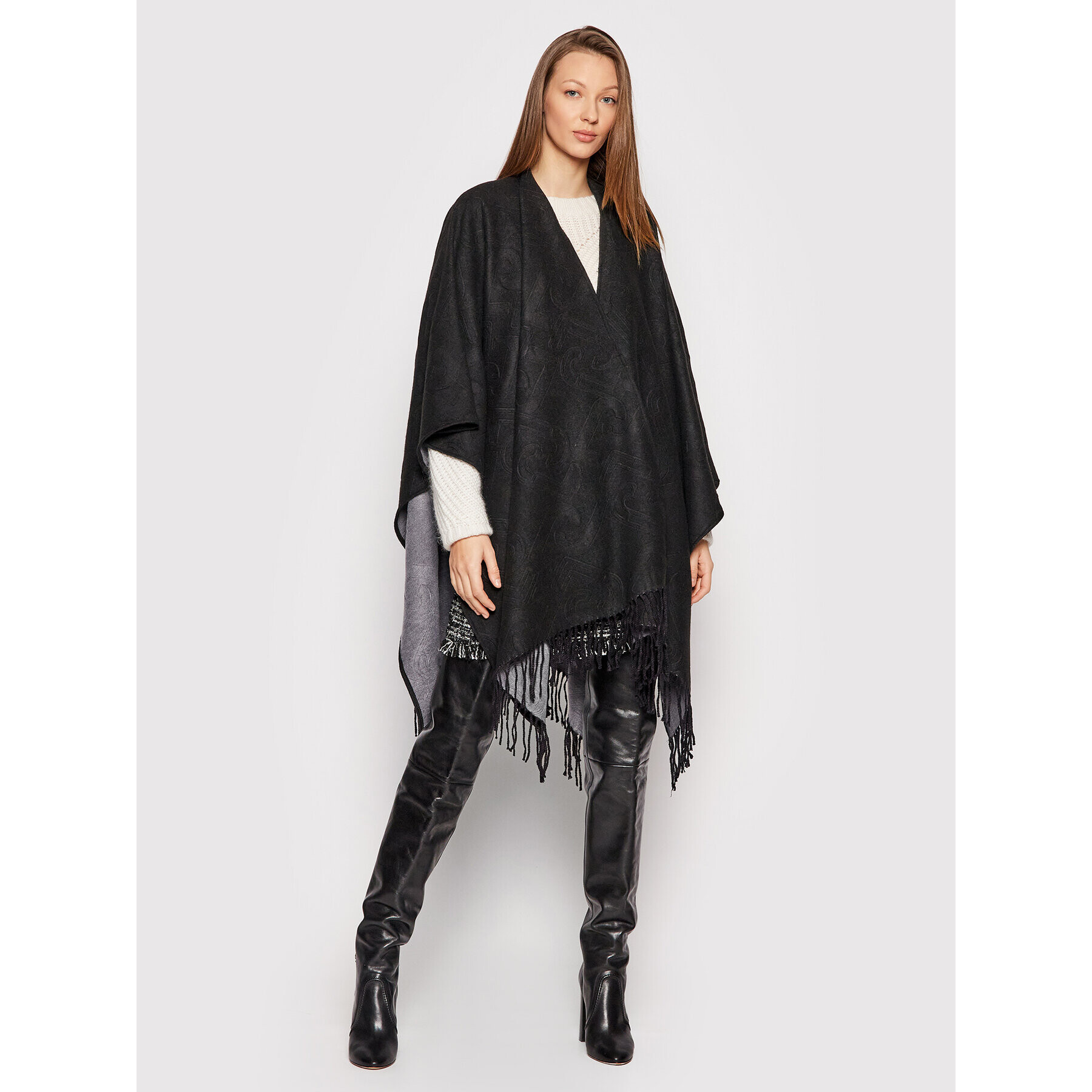 Liu Jo Pončo Poncho Double Embo 3F1050 T0300 Černá Regular Fit - Pepit.cz