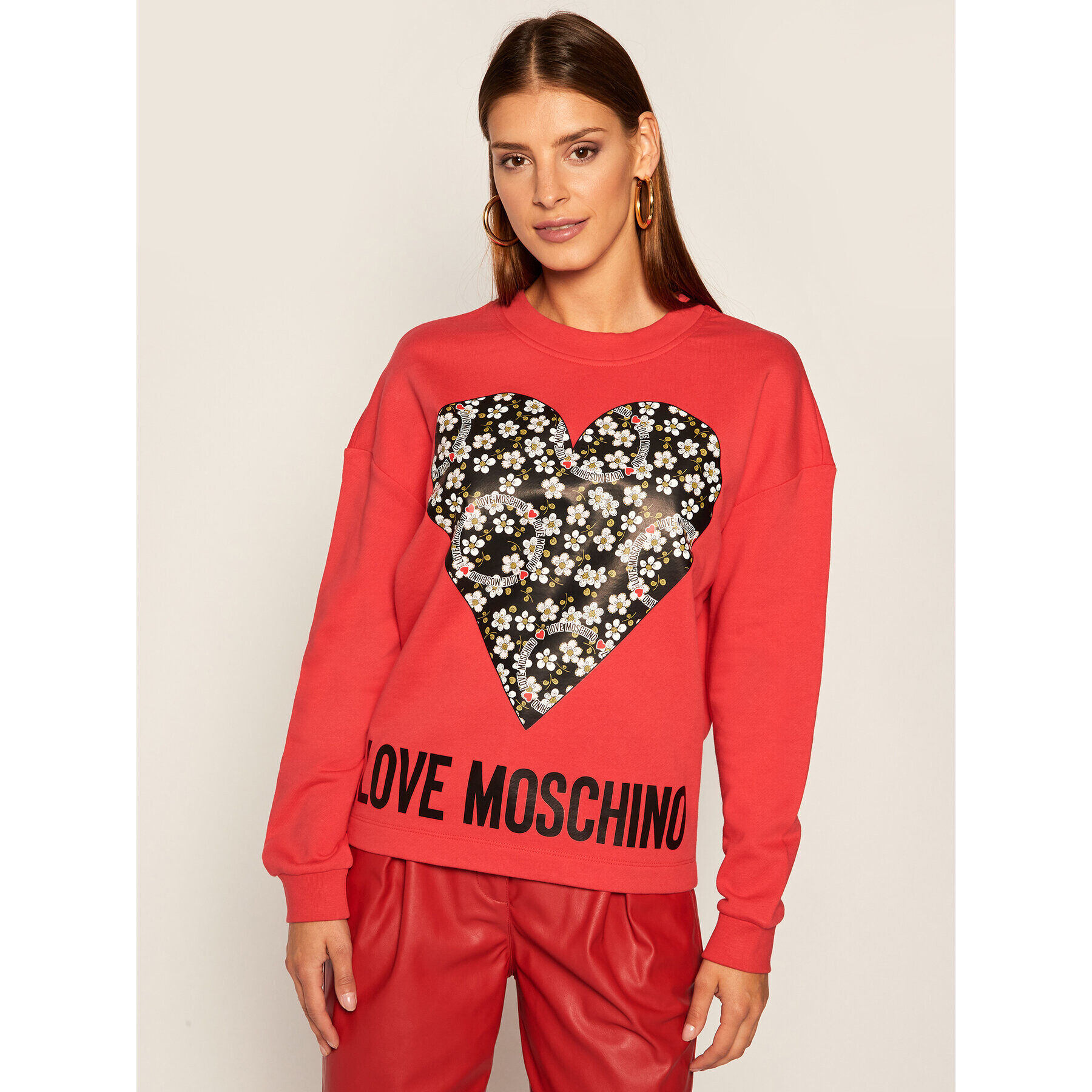 LOVE MOSCHINO Mikina W640401M 4055 Červená Regular Fit - Pepit.cz