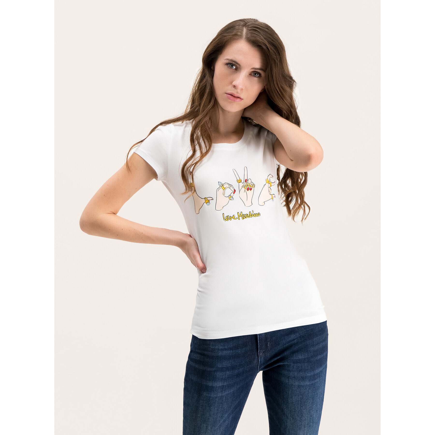 LOVE MOSCHINO T-Shirt W4B194YE 2065 Bílá Slim Fit - Pepit.cz