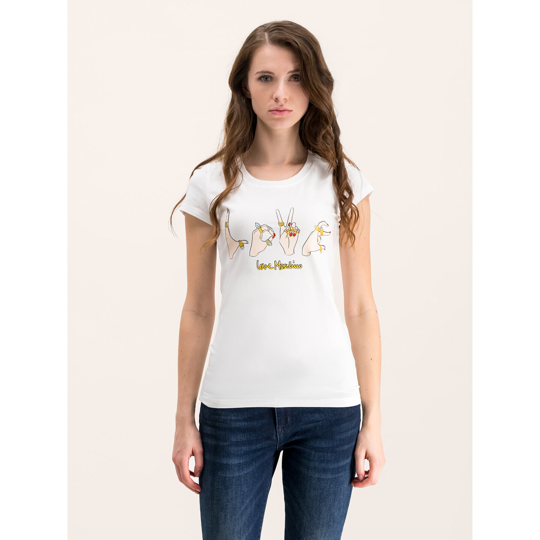 LOVE MOSCHINO T-Shirt W4B194YE 2065 Bílá Slim Fit - Pepit.cz