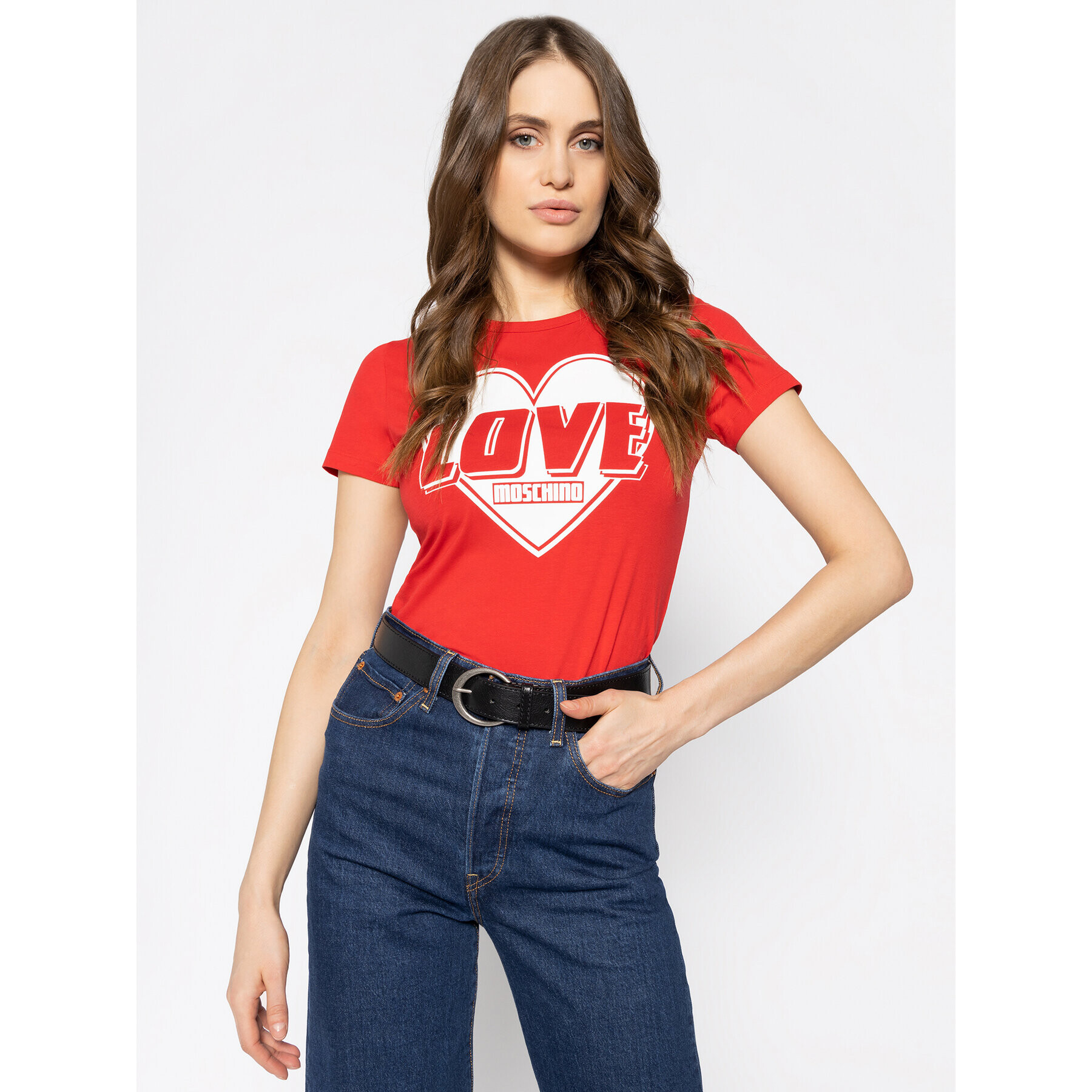 LOVE MOSCHINO T-Shirt W4F7357E 1698 Červená Regular Fit - Pepit.cz