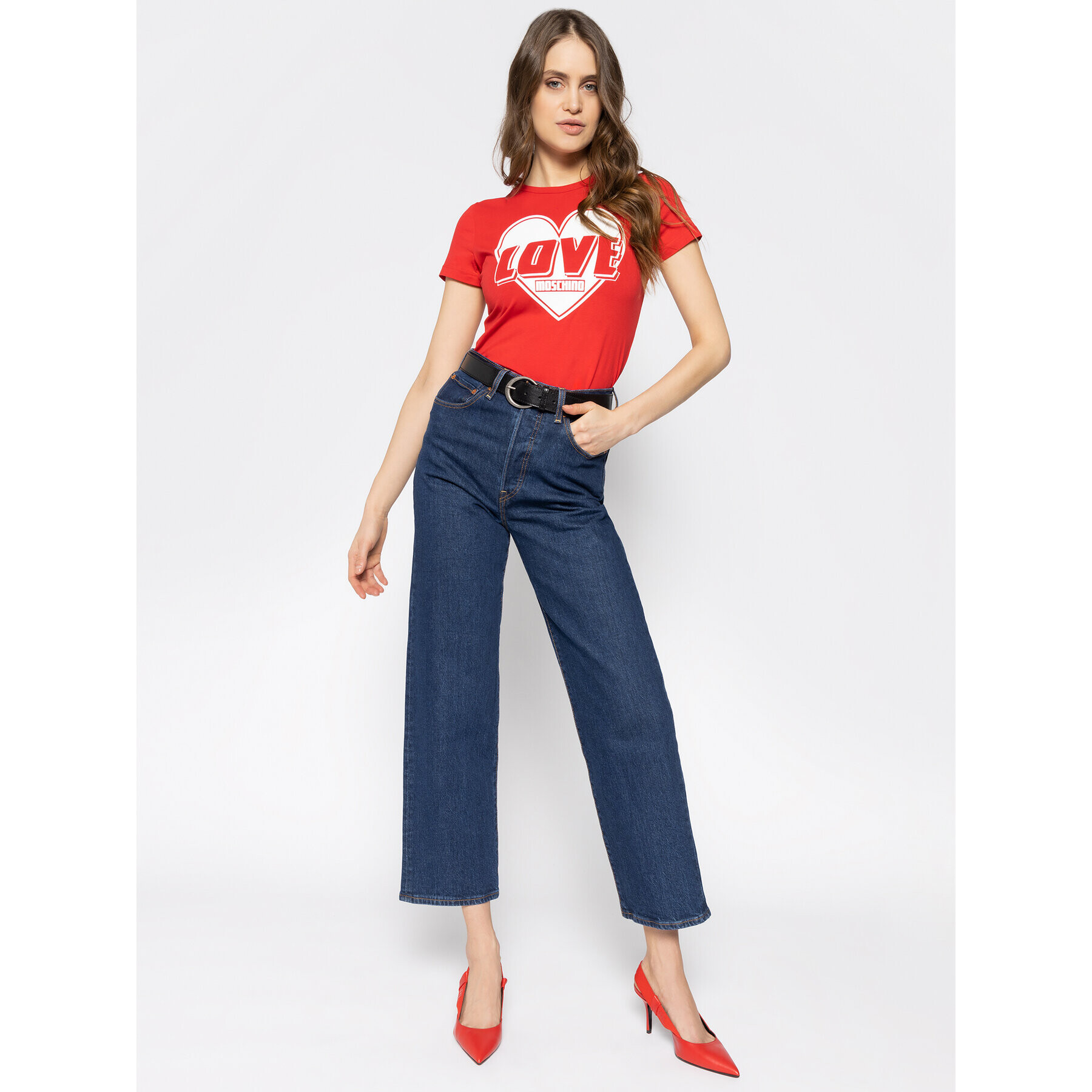 LOVE MOSCHINO T-Shirt W4F7357E 1698 Červená Regular Fit - Pepit.cz