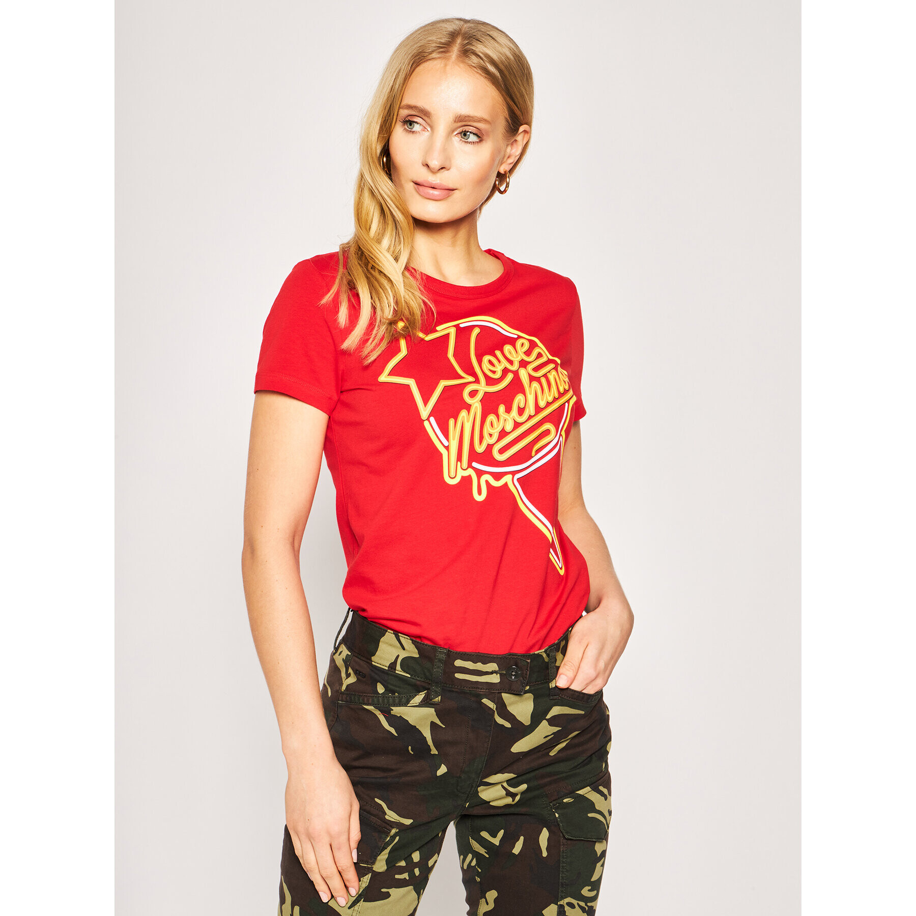 LOVE MOSCHINO T-Shirt W4F7362E 1698 Červená Regular Fit - Pepit.cz