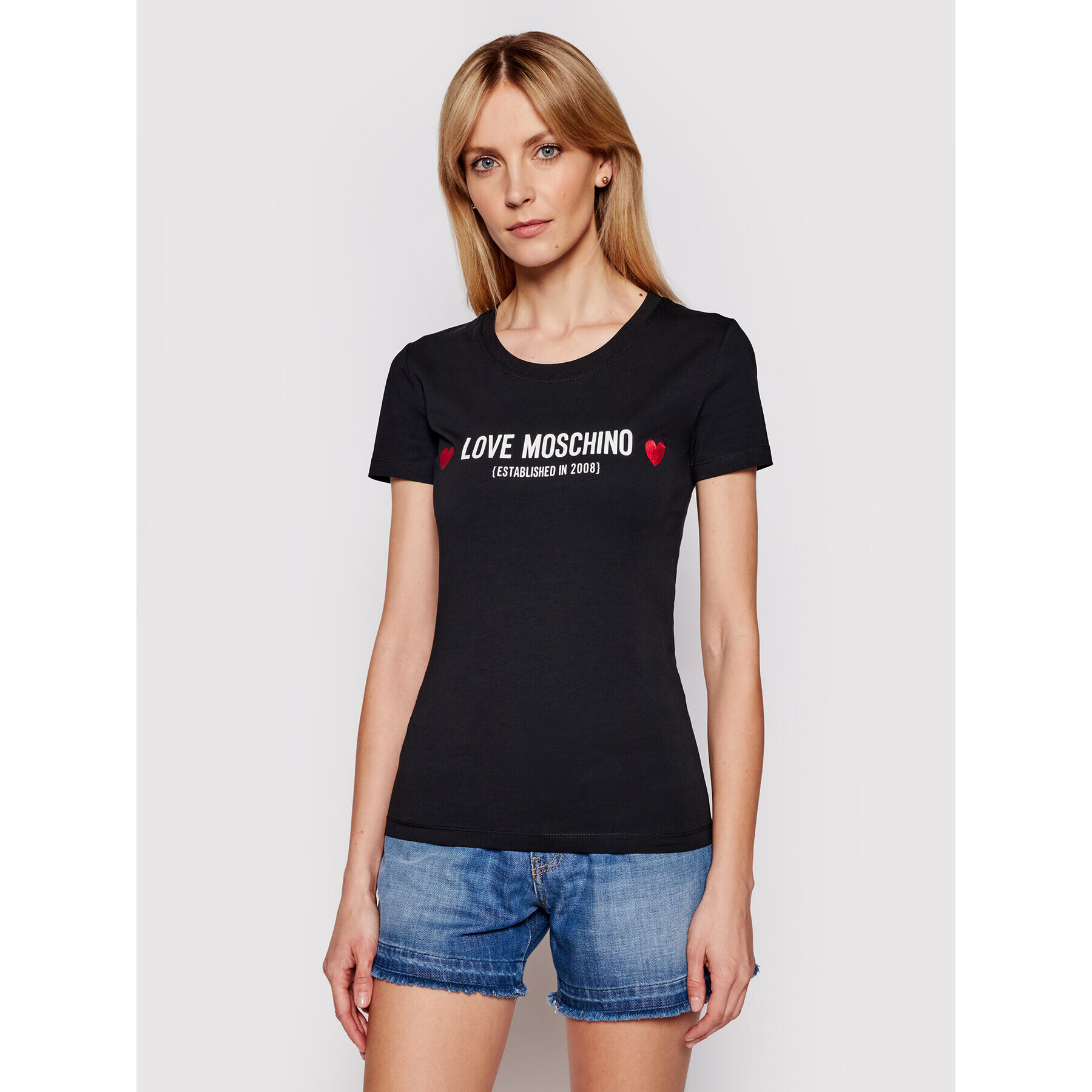 LOVE MOSCHINO T-Shirt W4H1904E 1951 Černá Slim Fit - Pepit.cz