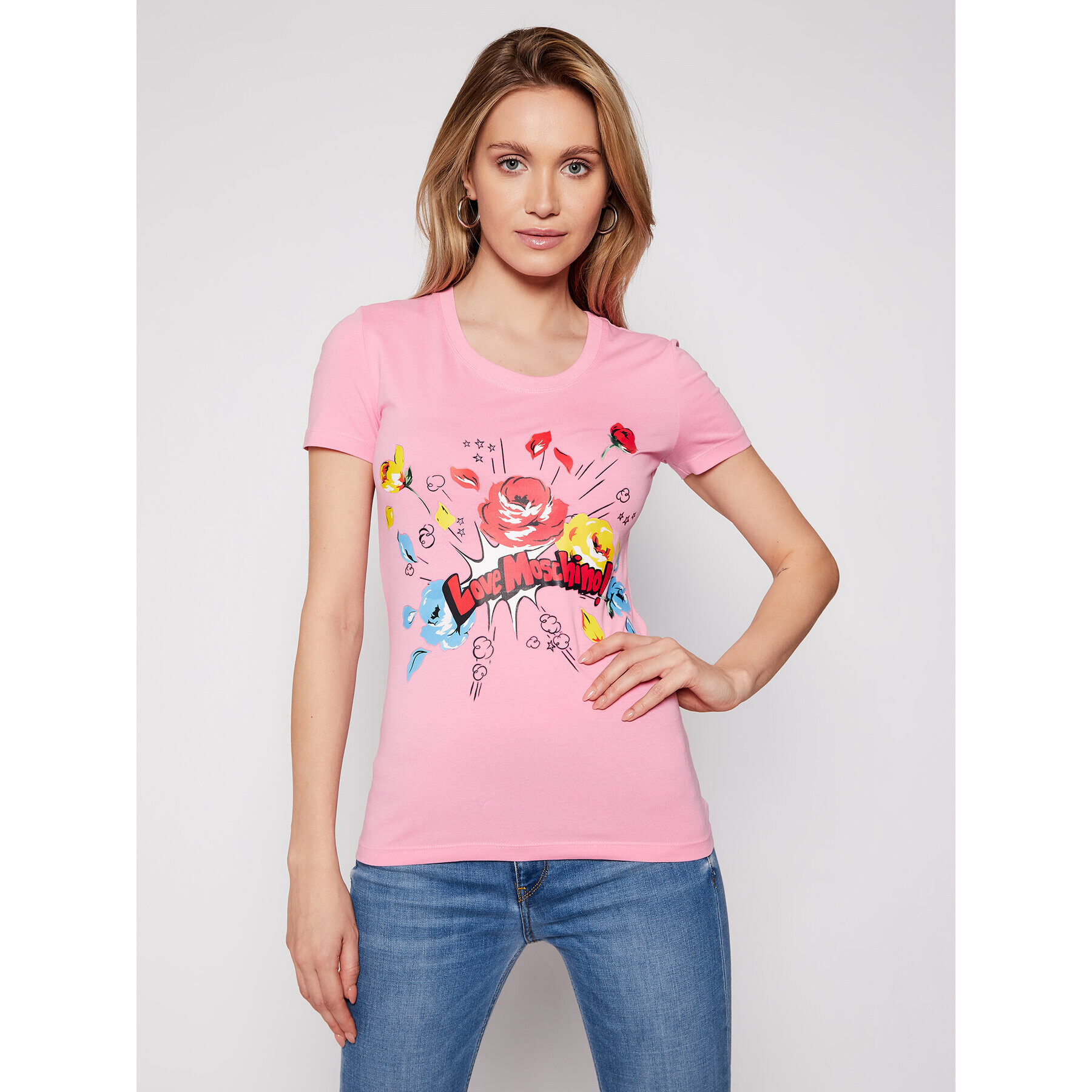 LOVE MOSCHINO T-Shirt W4H1905E 1951 Růžová Slim Fit - Pepit.cz