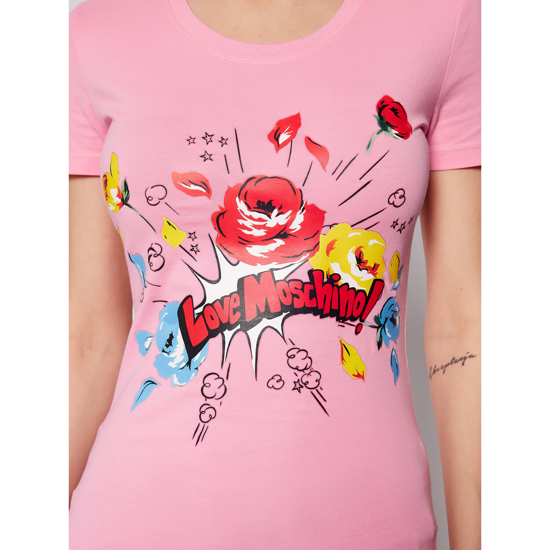 LOVE MOSCHINO T-Shirt W4H1905E 1951 Růžová Slim Fit - Pepit.cz