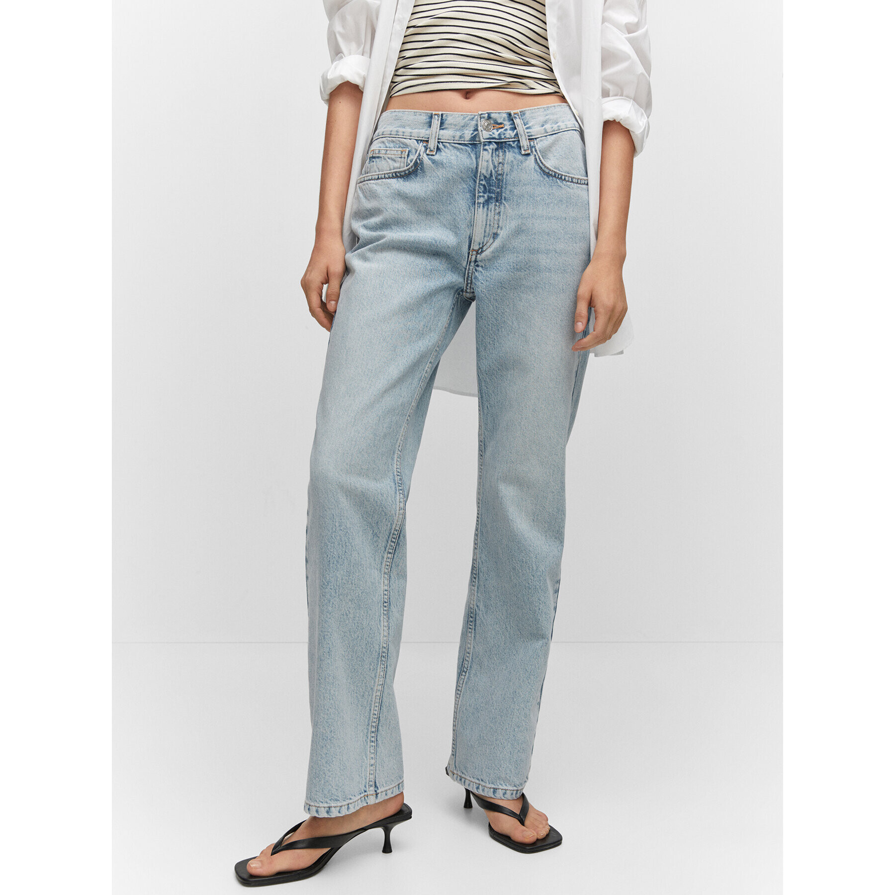 Mango Jeansy Matilda 57042003 Modrá Straight Fit - Pepit.cz