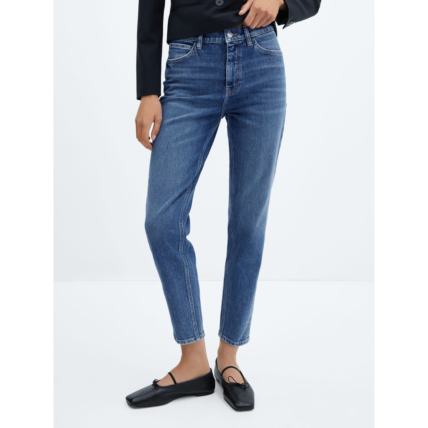 Mango Jeansy Newmom 57034397 Tmavomodrá Mom Fit - Pepit.cz