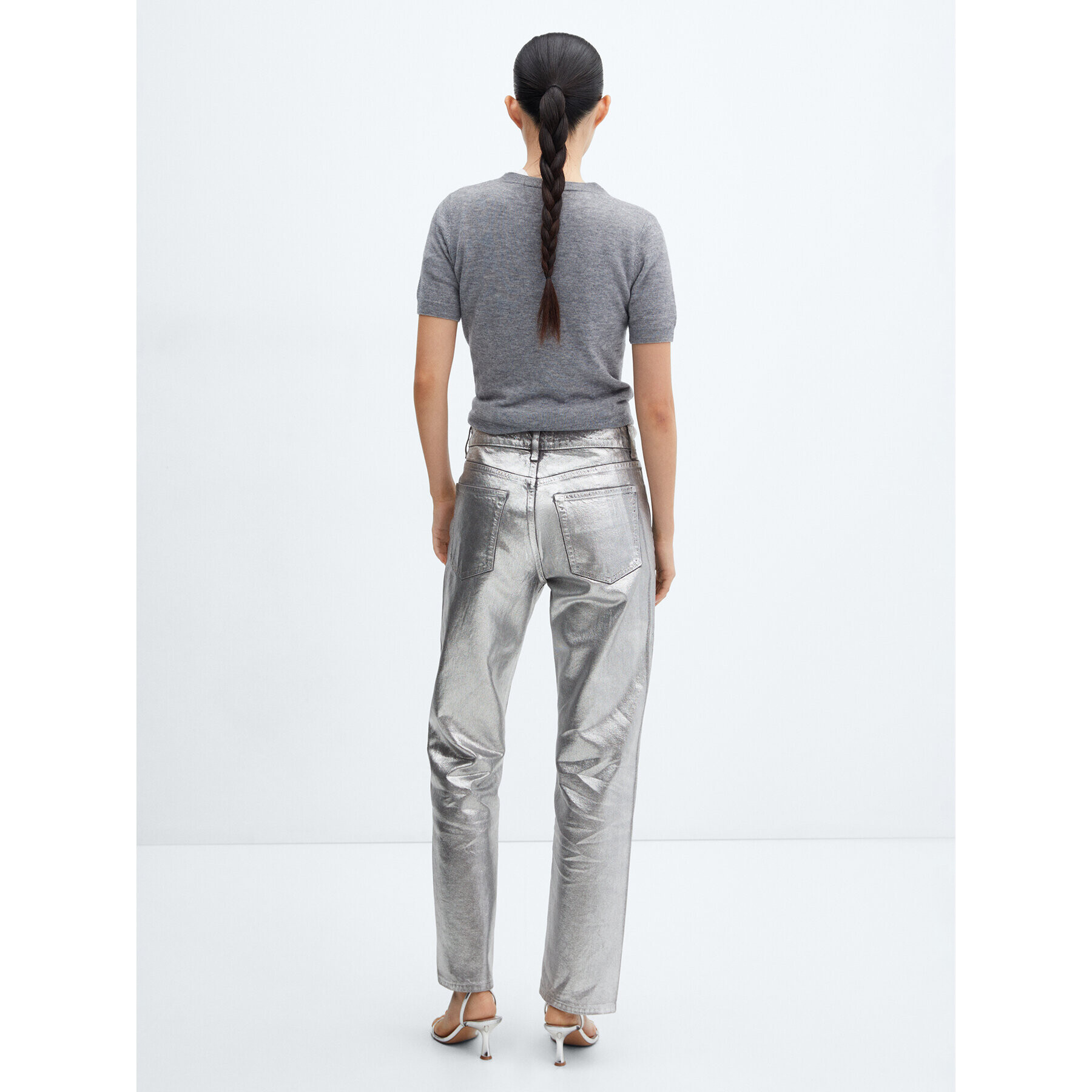 Mango Jeansy Shimmer 57058276 Stříbrná Regular Fit - Pepit.cz