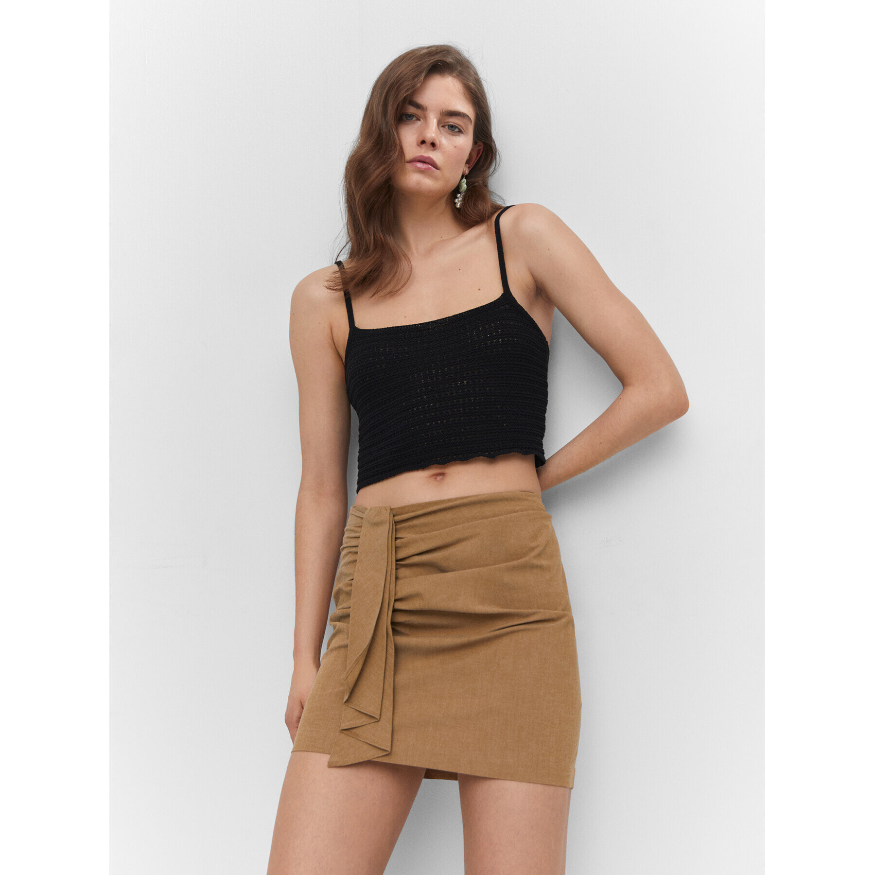 Mango Mini sukně Rustic 57000451 Béžová Slim Fit - Pepit.cz