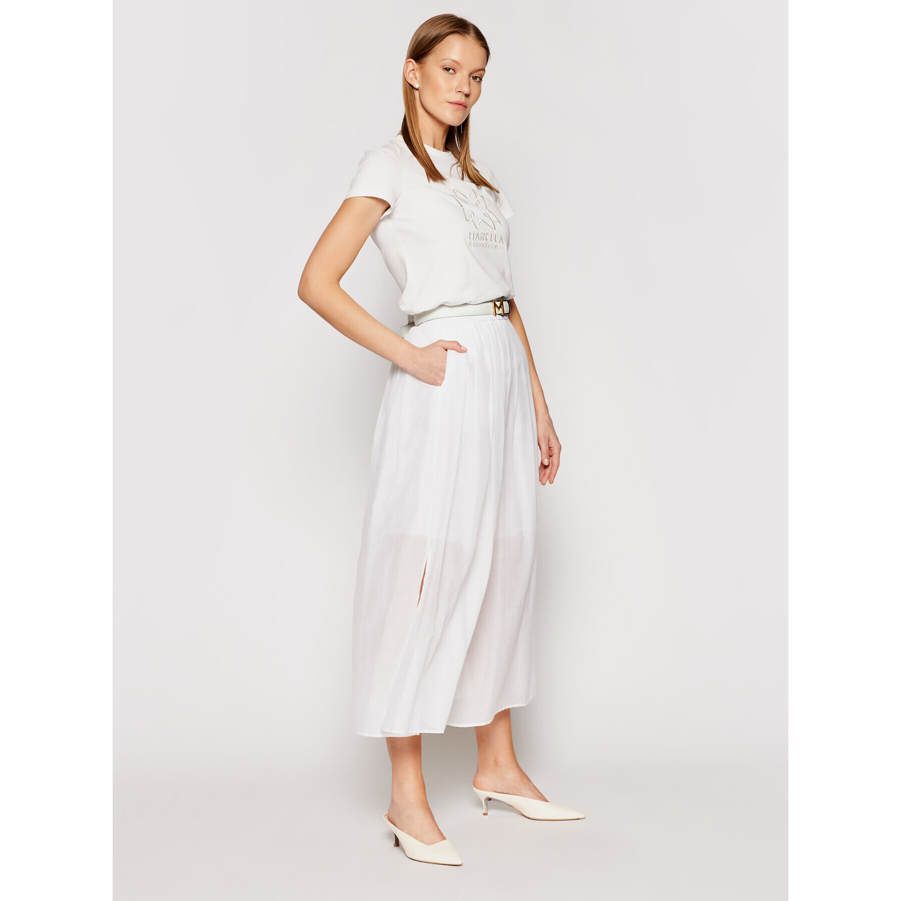 Marella Kalhoty culottes Marche 31311015 Bílá Relaxed Fit - Pepit.cz