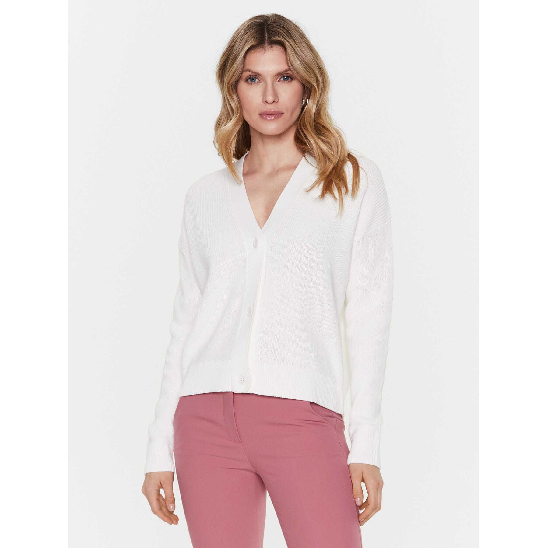 Max Mara Leisure Kardigan Arancio 2333410136 Bílá Relaxed Fit - Pepit.cz