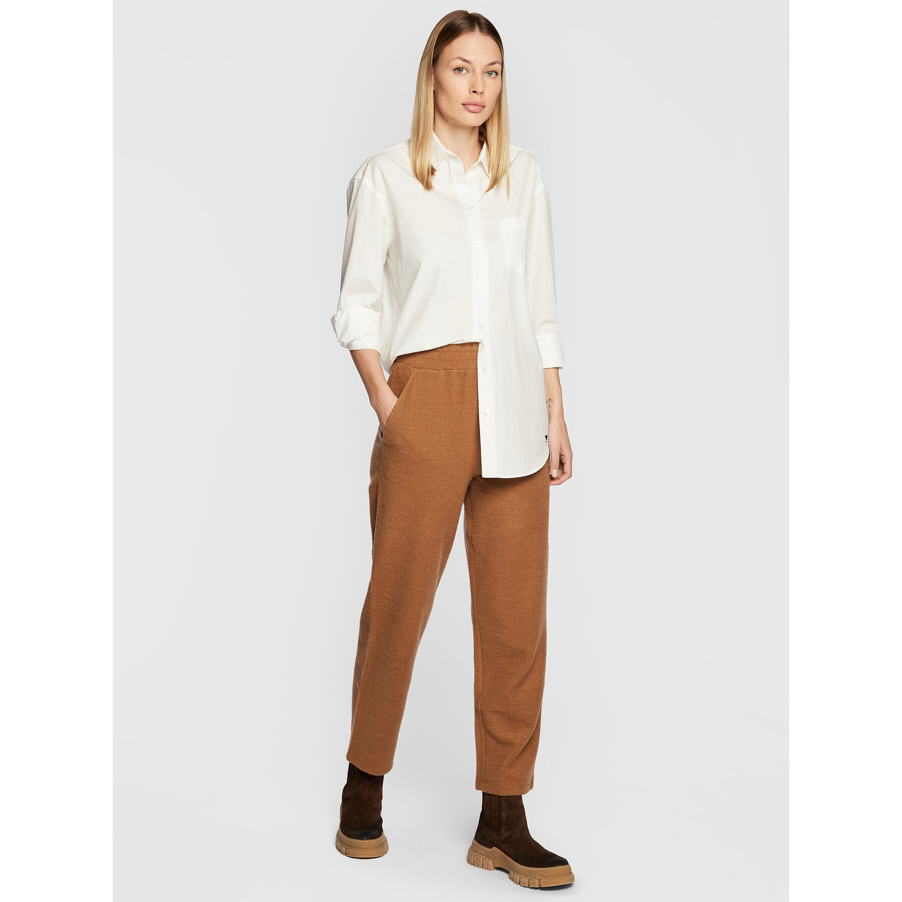 Max Mara Leisure Úpletové kalhoty Beira 37861526 Hnědá Regular Fit - Pepit.cz