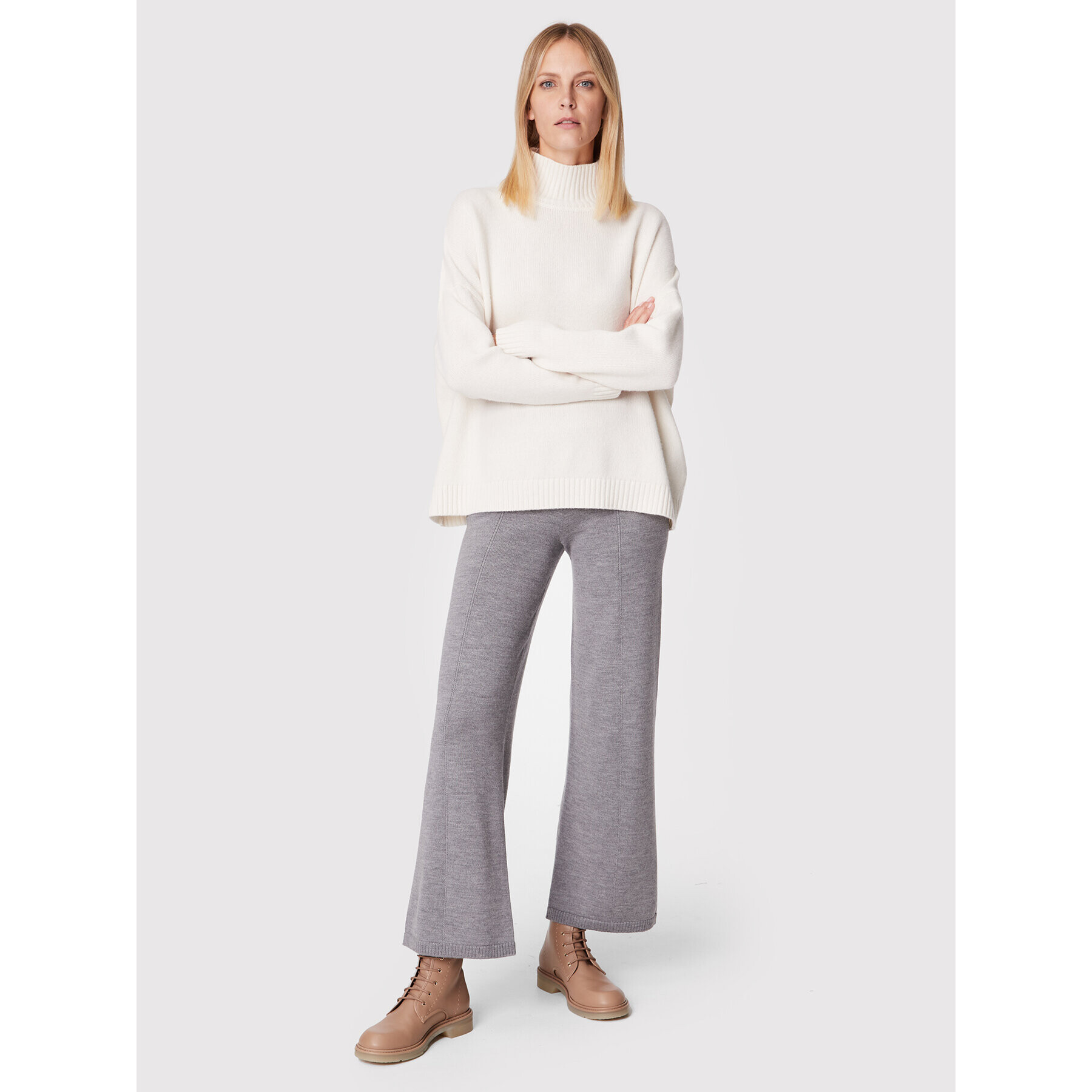 Max Mara Leisure Úpletové kalhoty Ragtime 33360326 Šedá Relaxed Fit - Pepit.cz