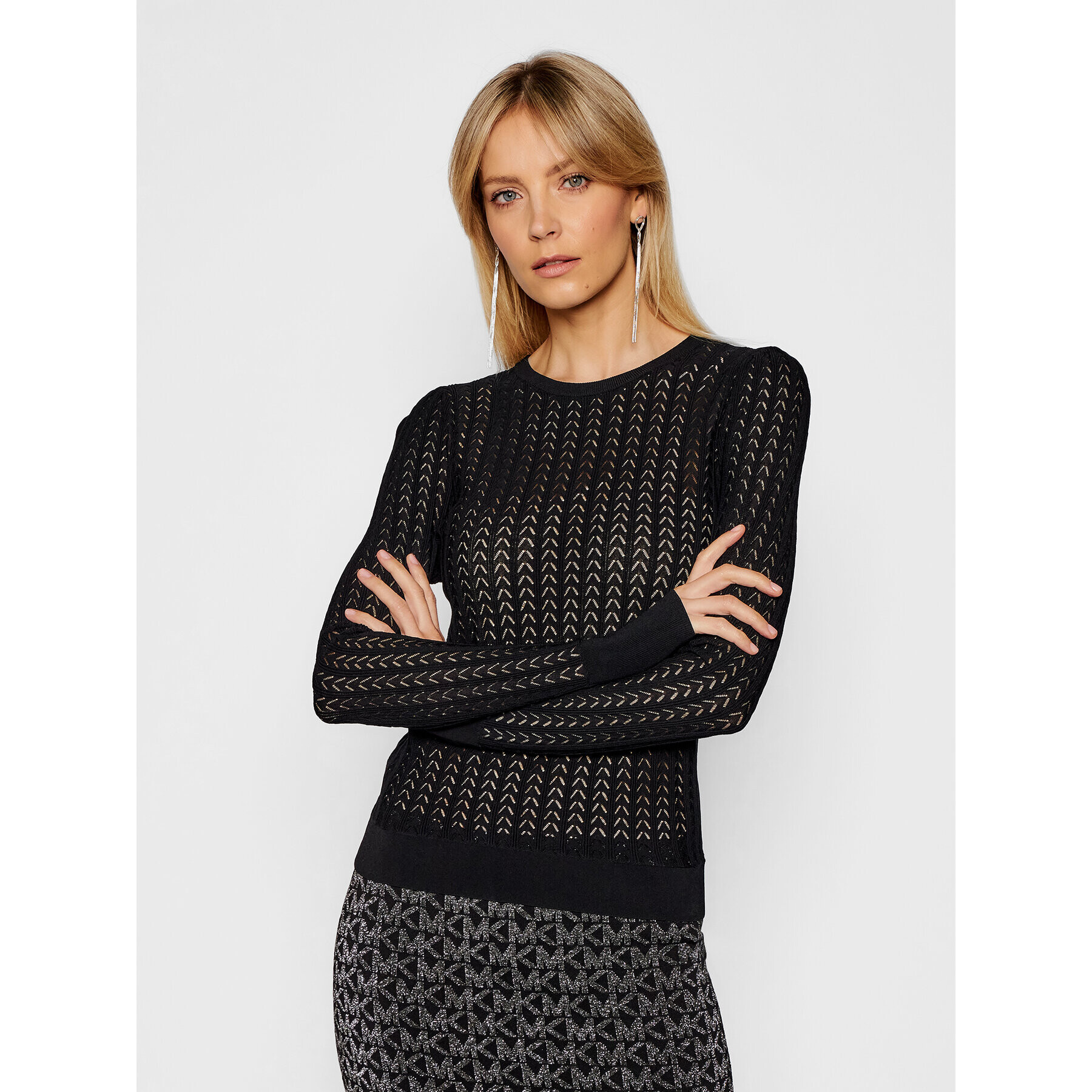 MICHAEL Michael Kors Svetr Crochet Knit MH06PHFBFD Černá Regular Fit - Pepit.cz