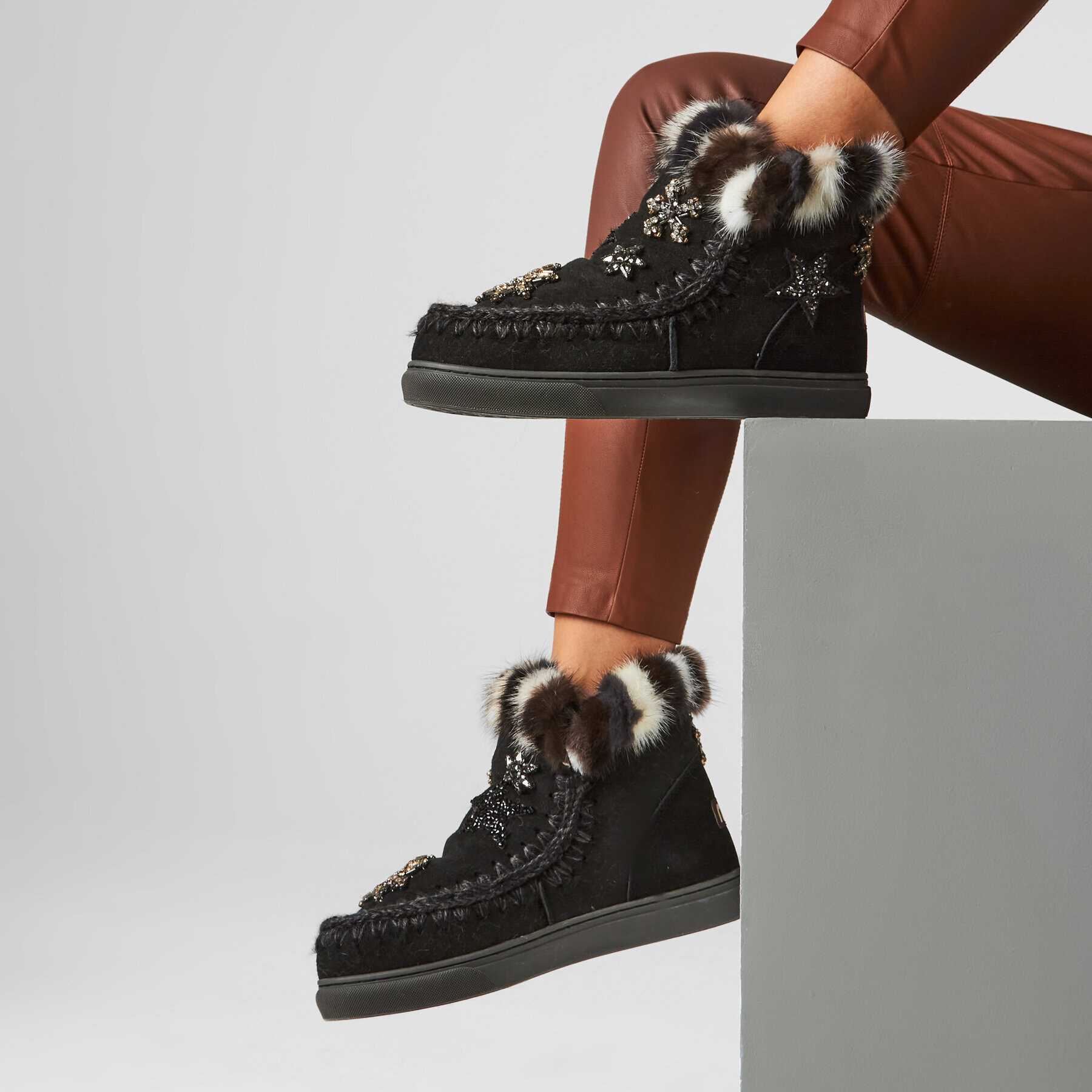 Mou Boty Eskimo Sneaker Star Patch&Mink FW111006A Černá - Pepit.cz