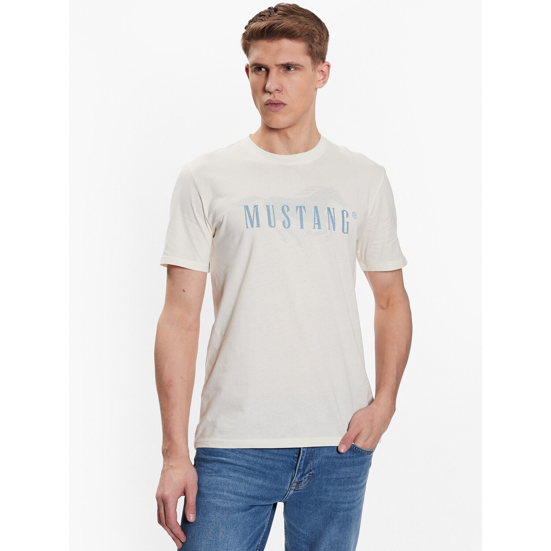 Mustang T-Shirt Alex 1013547 Écru Regular Fit - Pepit.cz