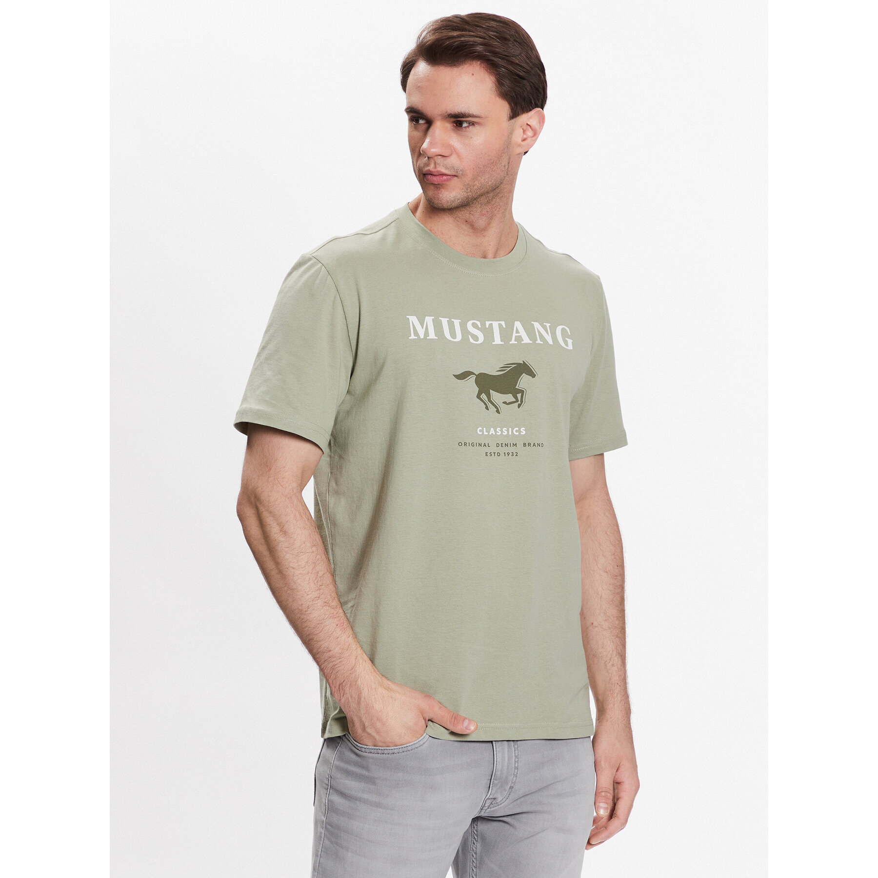 Mustang T-Shirt Alex C 1013537 Zelená Regular Fit - Pepit.cz