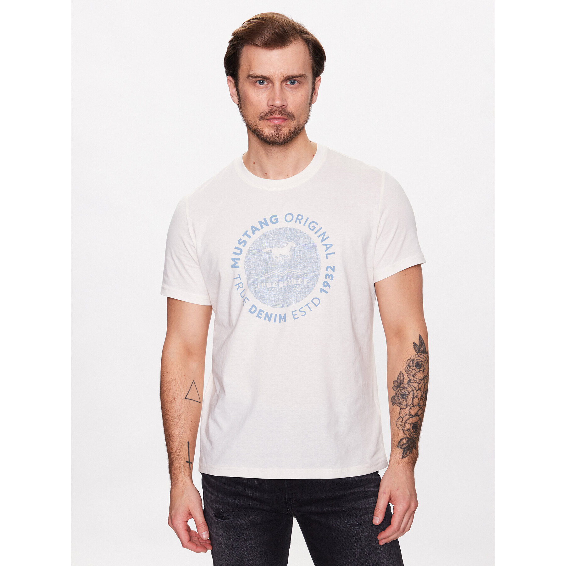 Mustang T-Shirt Alex C 1013549 Écru Regular Fit - Pepit.cz