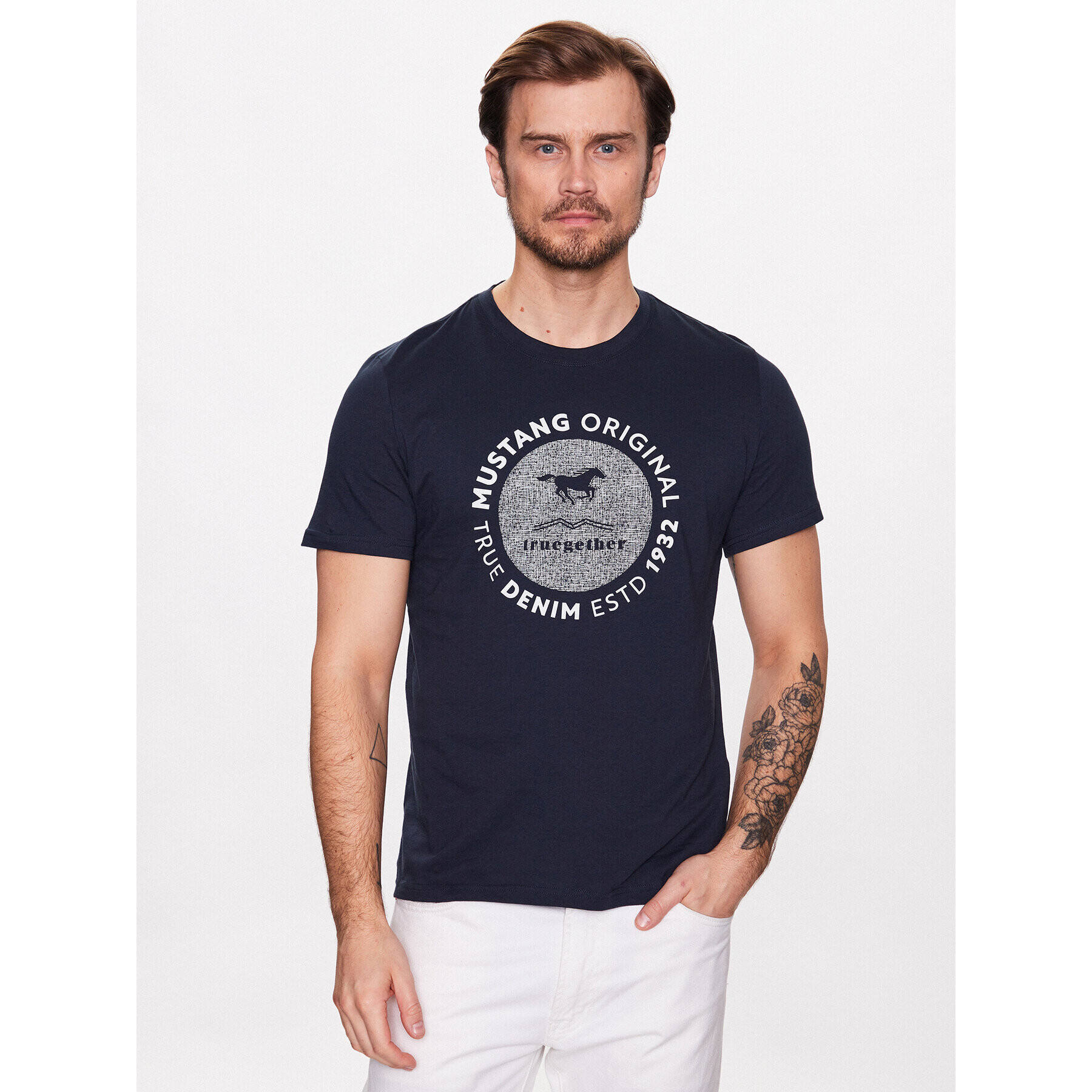 Mustang T-Shirt Alex C 1013549 Tmavomodrá Regular Fit - Pepit.cz