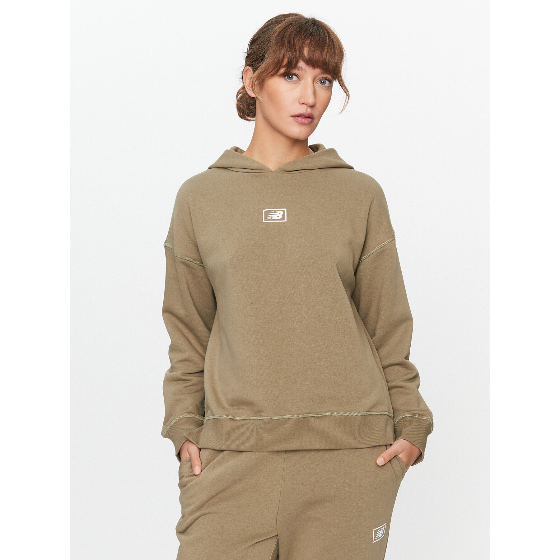 New Balance Mikina Essentials French Terry Hoodie WT33512 Zelená Regular Fit - Pepit.cz