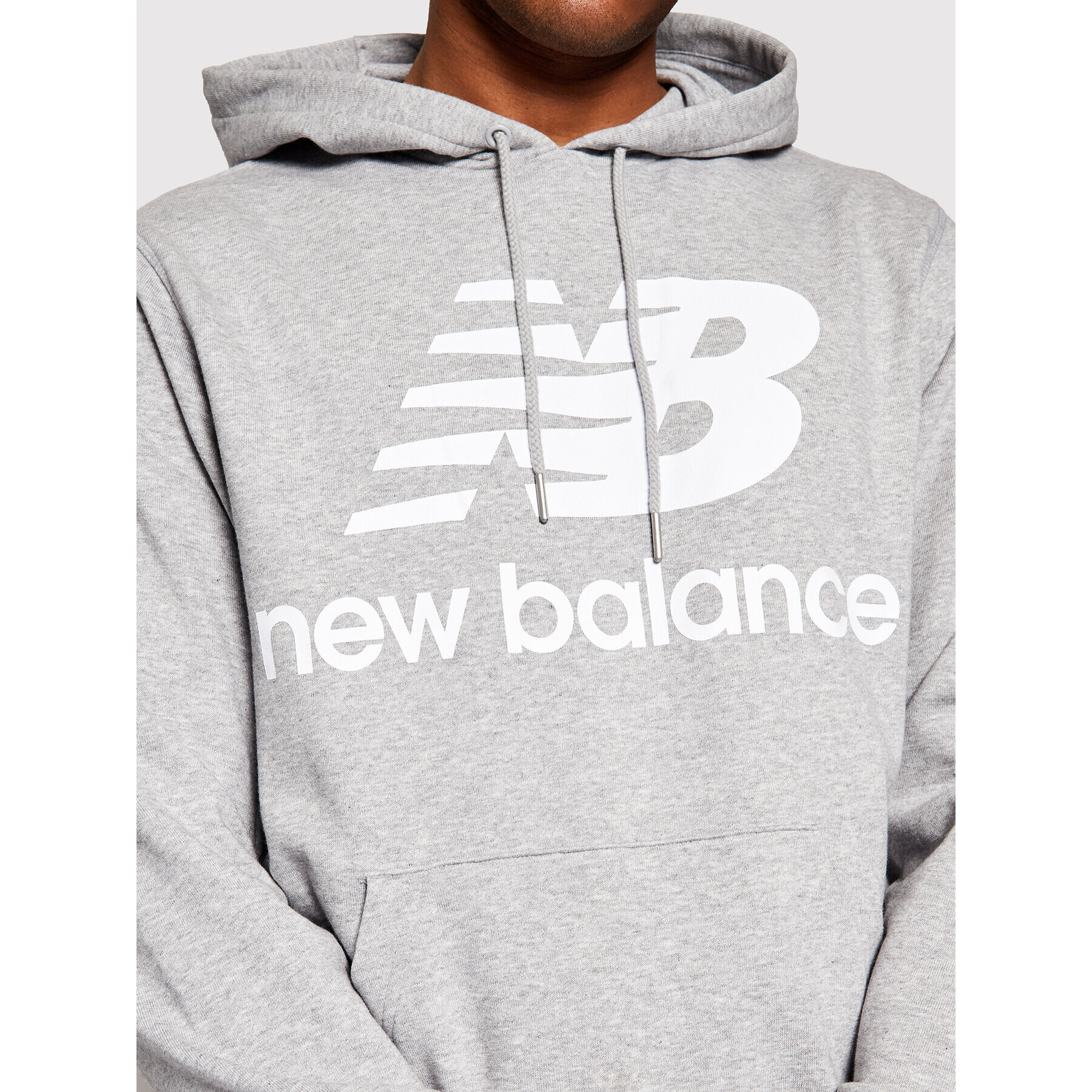 New Balance Mikina Essentials Stacked Logo Po MT03558 Šedá Athletic Fit - Pepit.cz