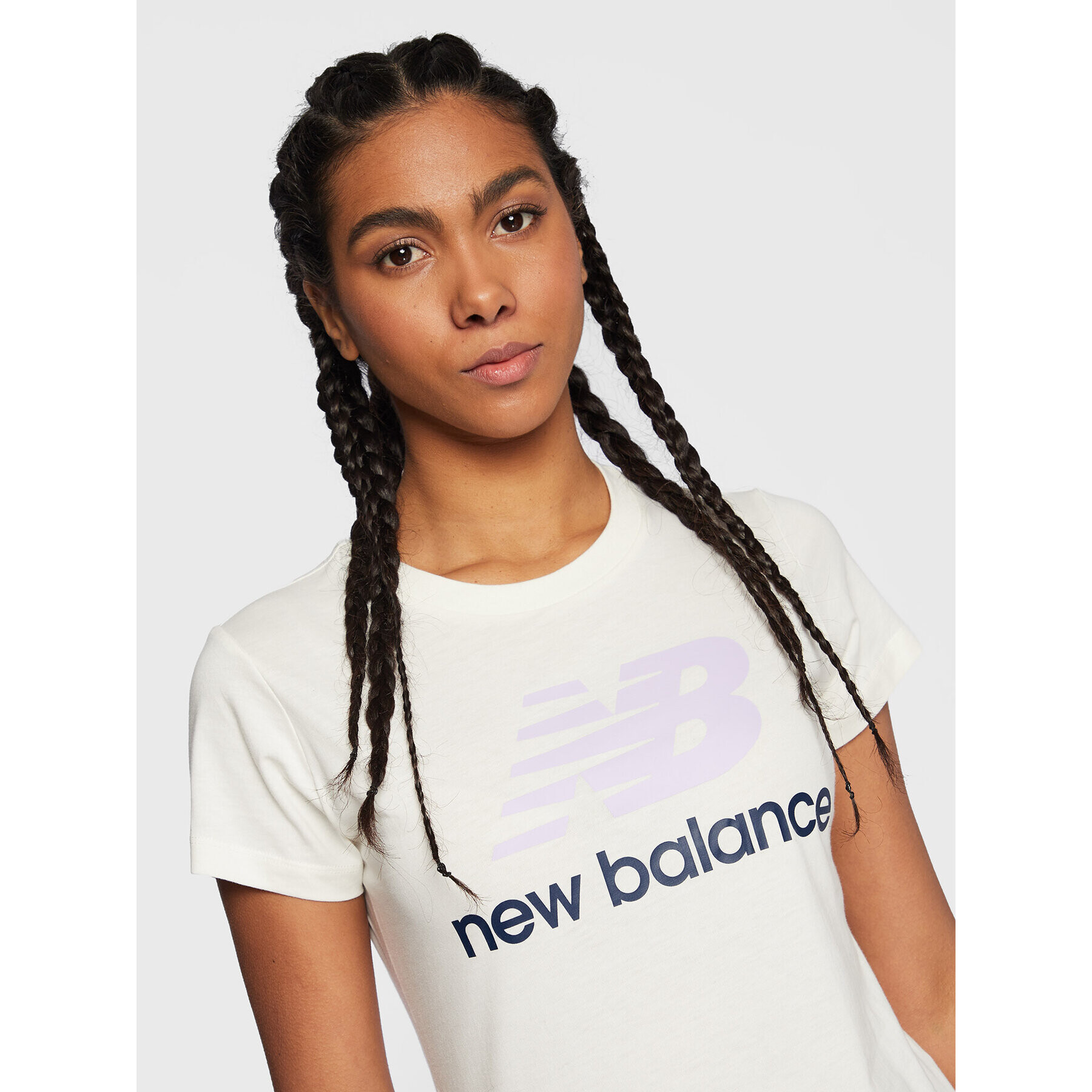 New Balance T-Shirt Essentials Stacked Logo WT91546 Écru Athletic Fit - Pepit.cz