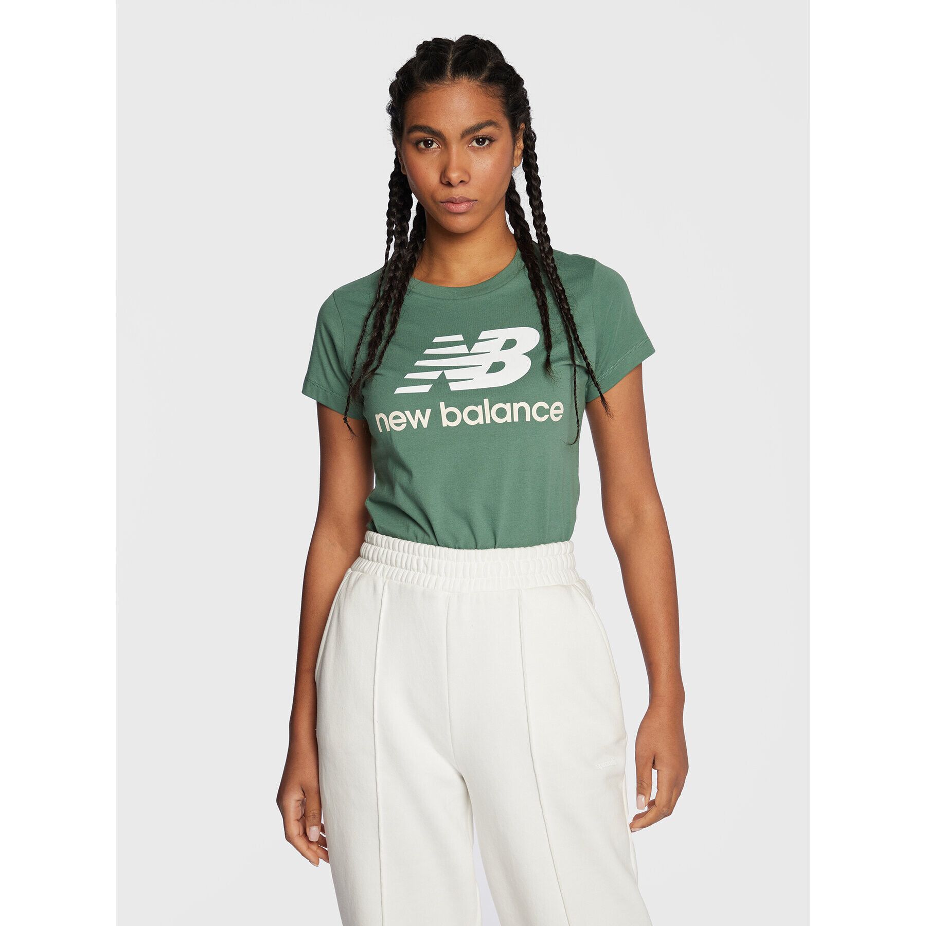 New Balance T-Shirt Essentials Stacked Logo WT91546 Zelená Athletic Fit - Pepit.cz