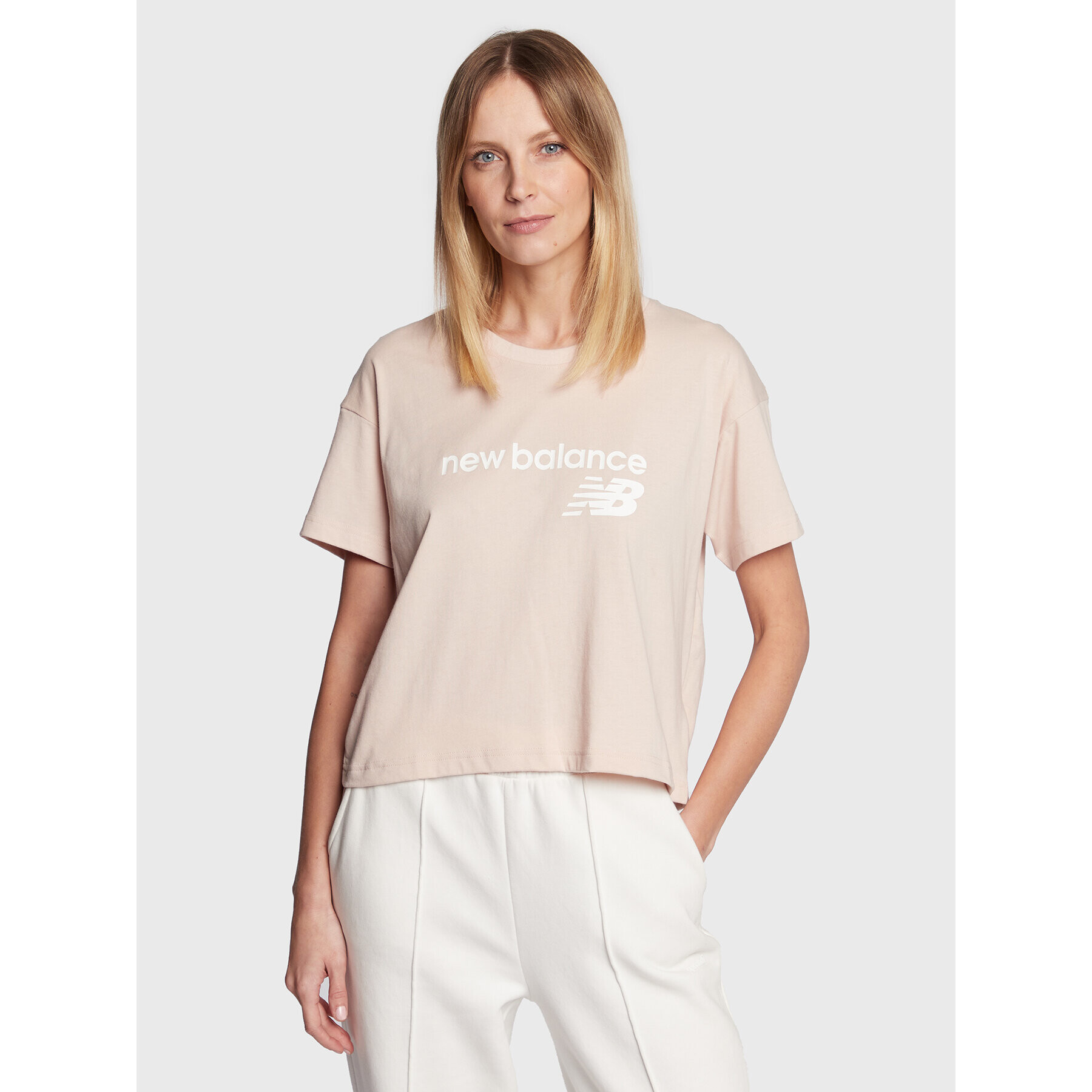 New Balance T-Shirt Stacked WT03805 Béžová Relaxed Fit - Pepit.cz